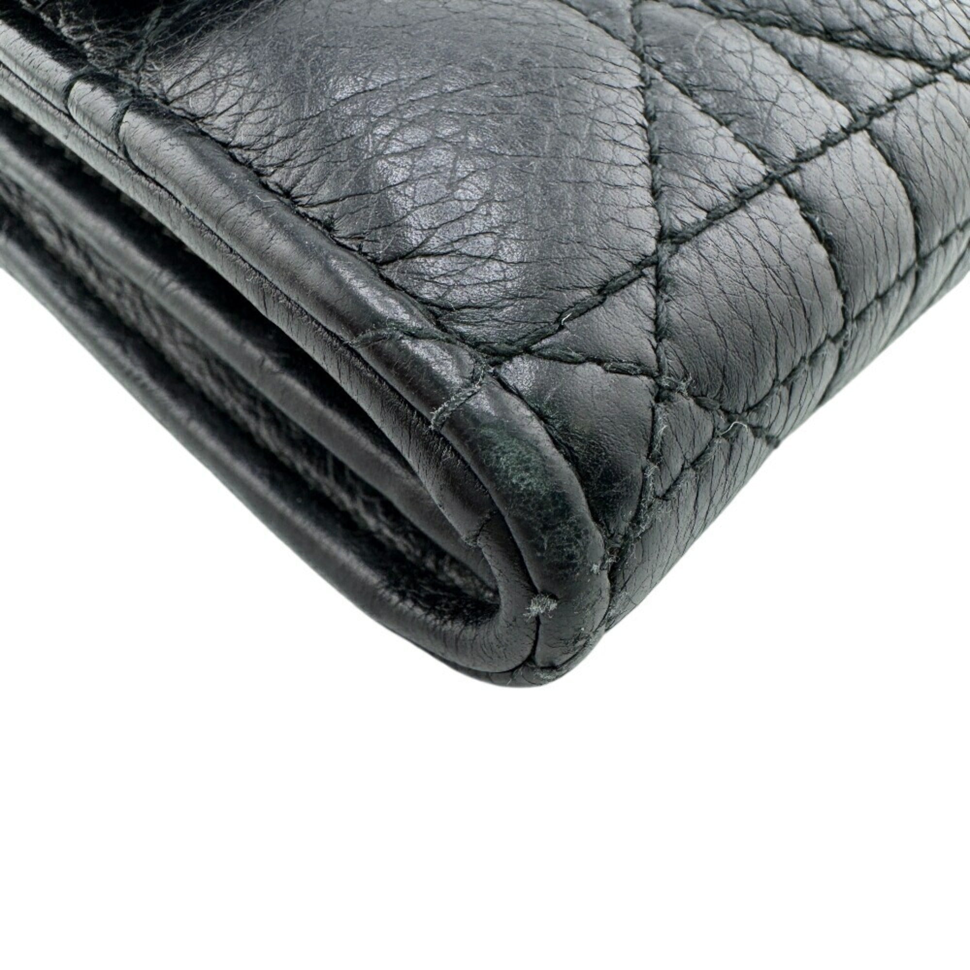 Christian Dior Black Leather Long Wallet (Tri-Fold) (Pre-Owned)