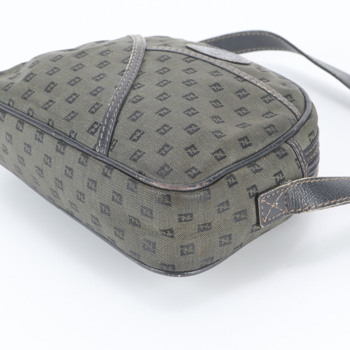 Fendi Khaki Navy Leather Canvas Shoulder Bag (Pre-Owned)