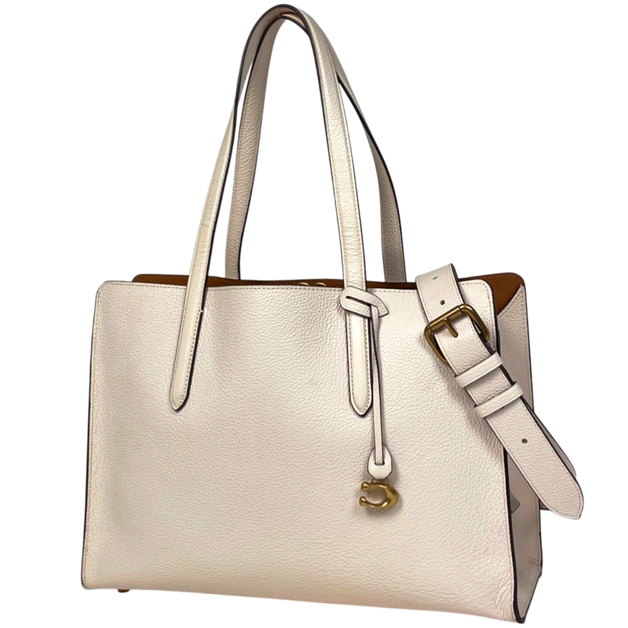 Coach White Leather Shoulder Bag Tote Bag (Pre-Owned)