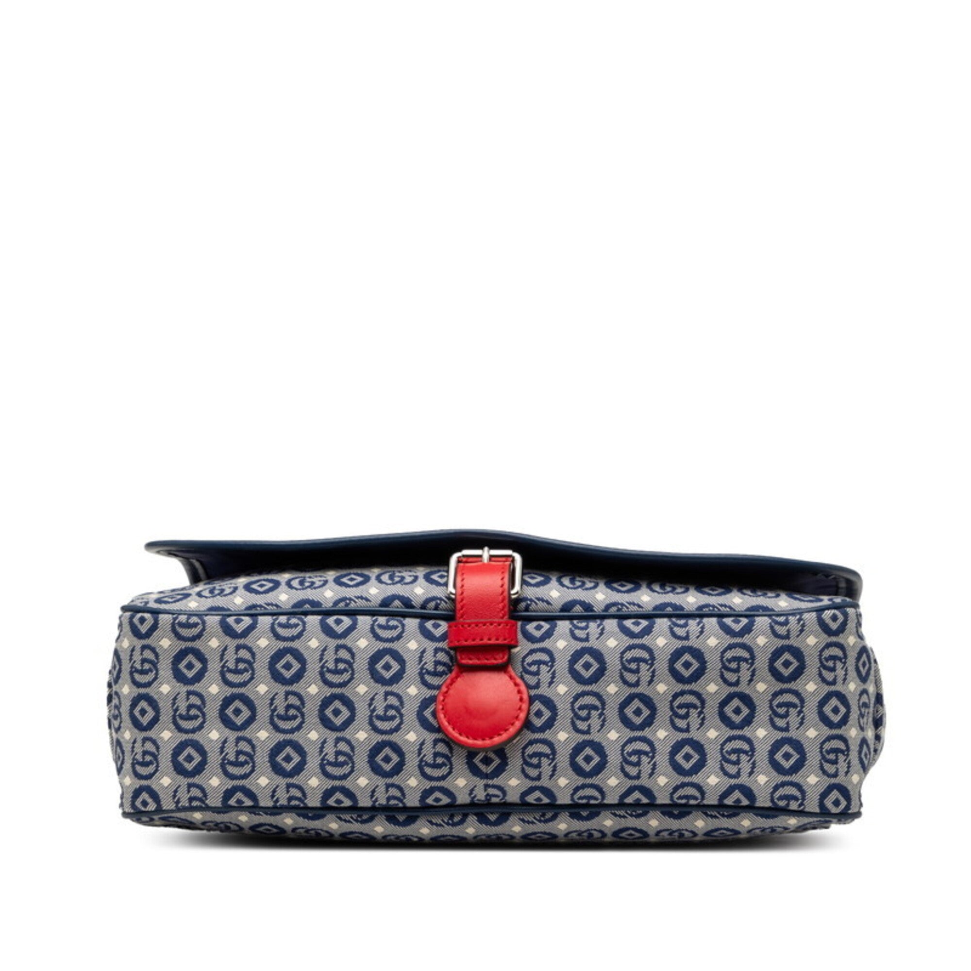 Gucci Blue Red Color Canvas Leather Shoulder Bag (Pre-Owned)