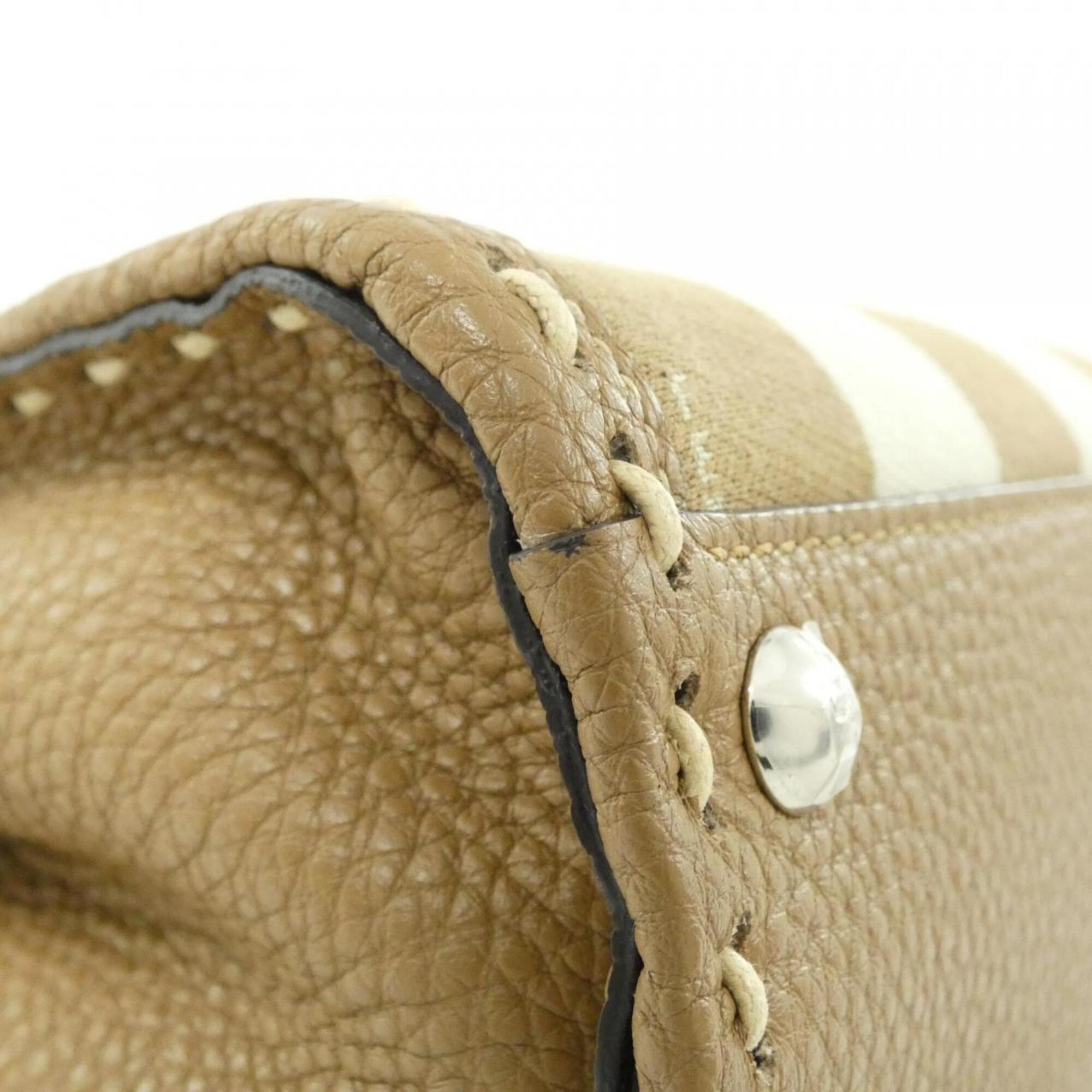 Fendi Beige Light Brown Canvas Leather Handbag (Pre-Owned)