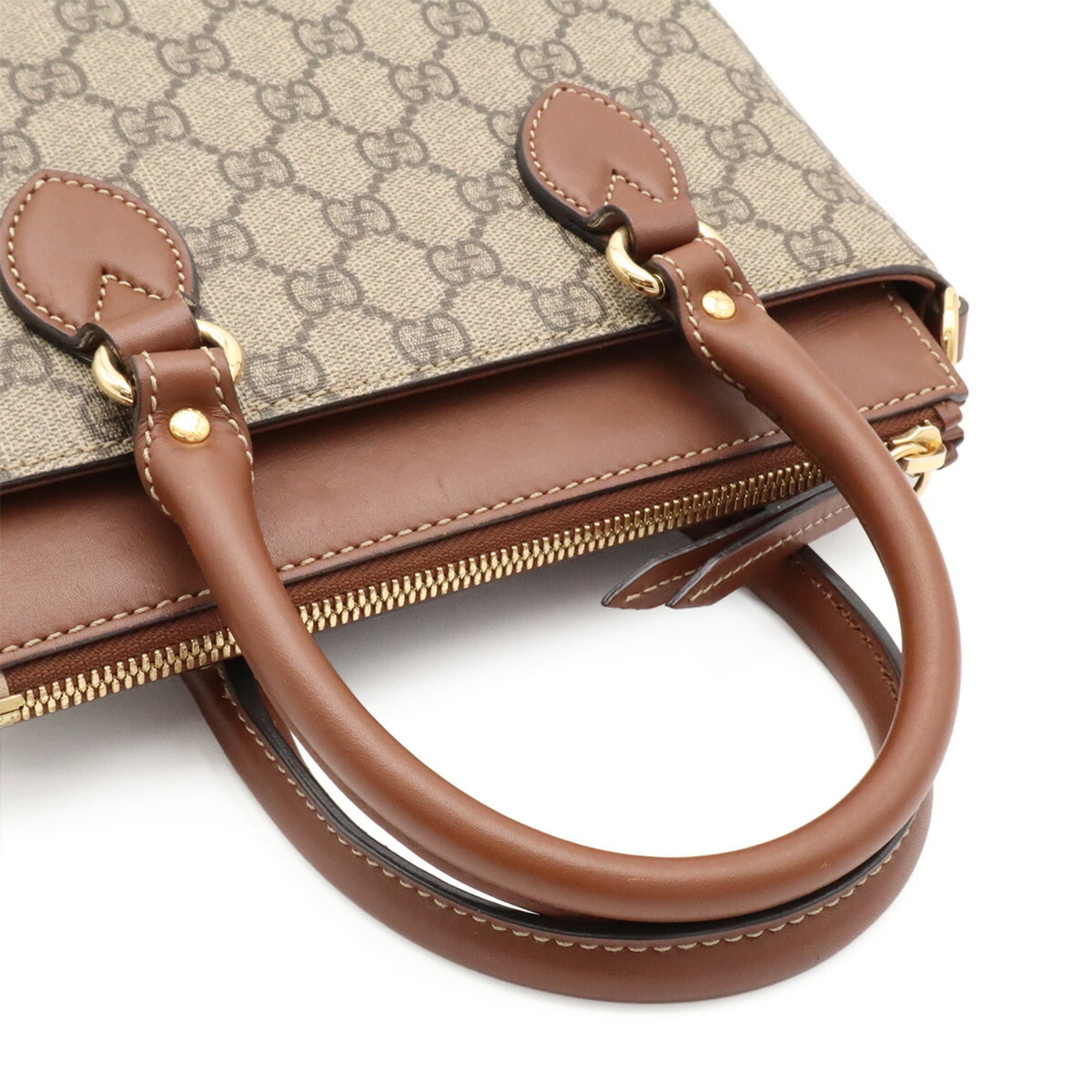 Gucci Beige Brown Gg Supreme Canvas Leather Handbag Shoulder Bag (Pre-Owned)