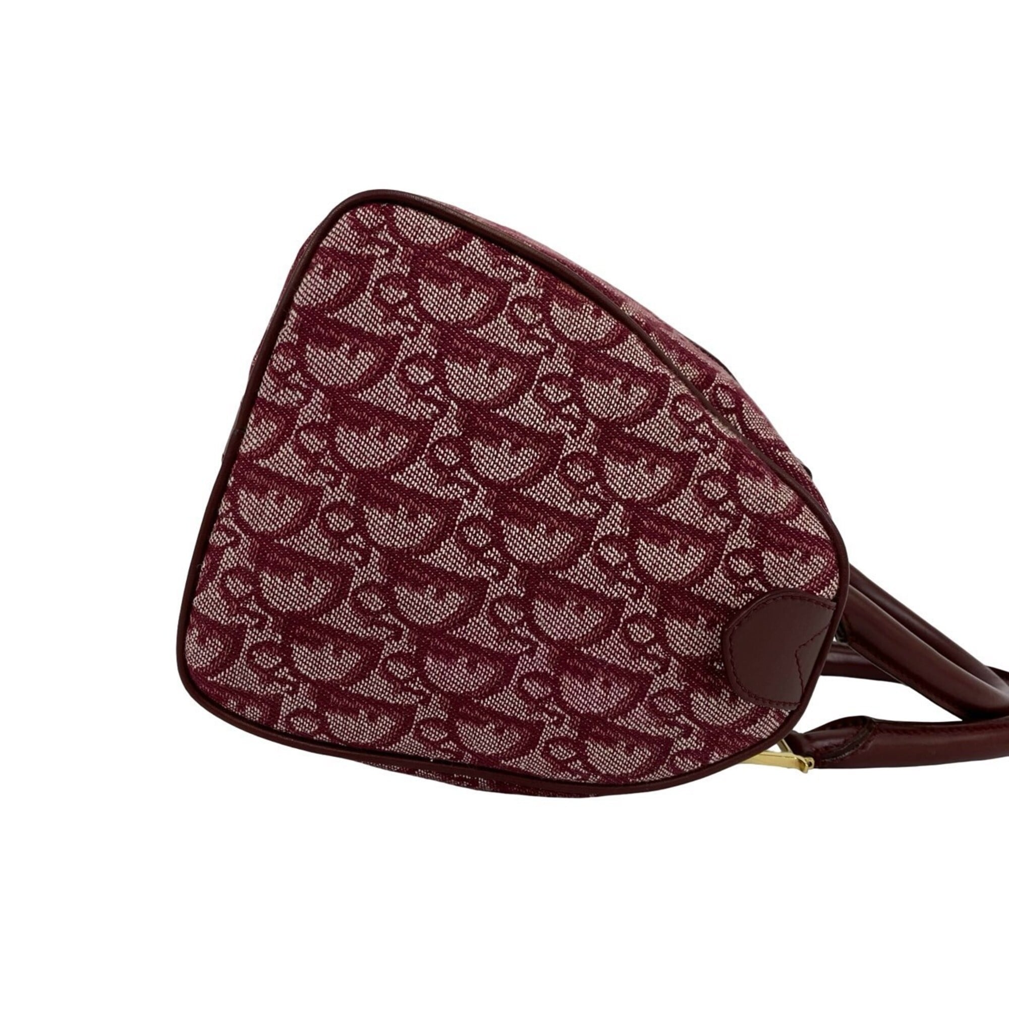 Christian Dior Red Color Wine Canvas Leather Boston Bag Handbag (Pre-Owned)