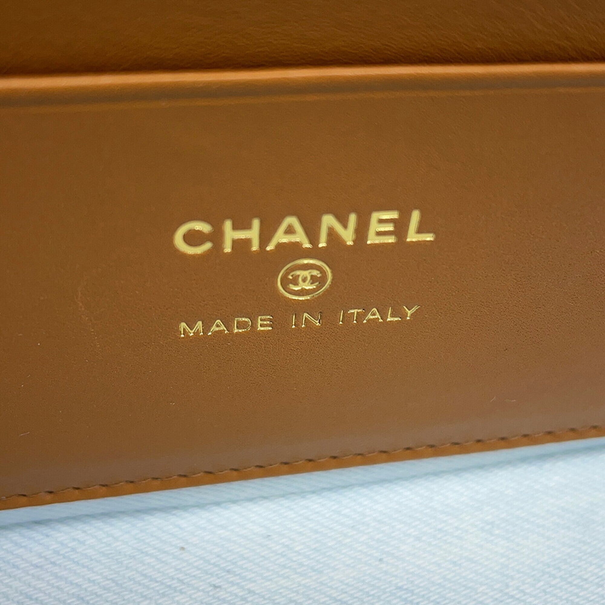 Chanel Brown Light Blue Denim Leather Shoulder Bag Vanity Bag (Pre-Owned)