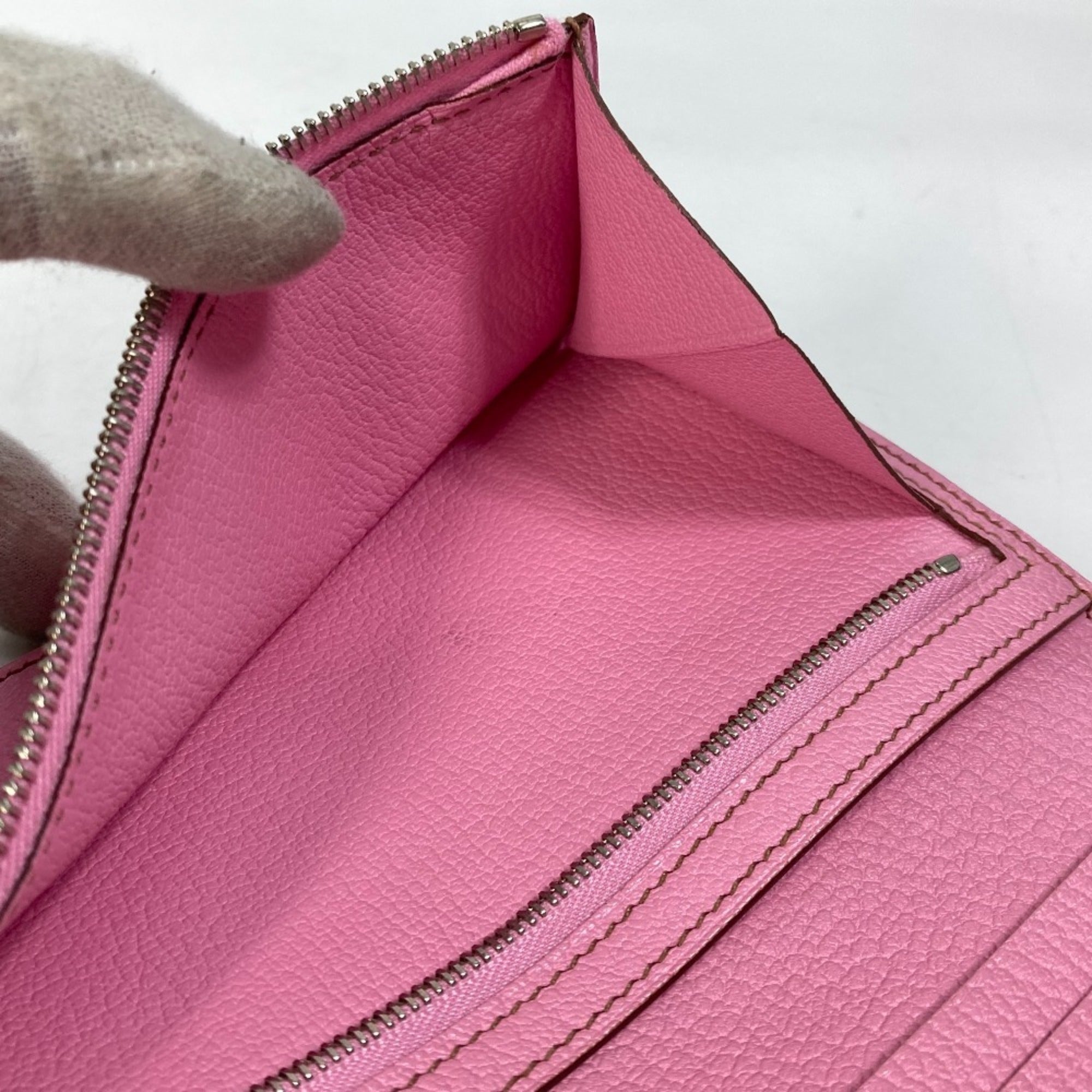 Hermes Bearn Pink Soufre Chevre Leather Chain/Shoulder Wallet (Pre-Owned)