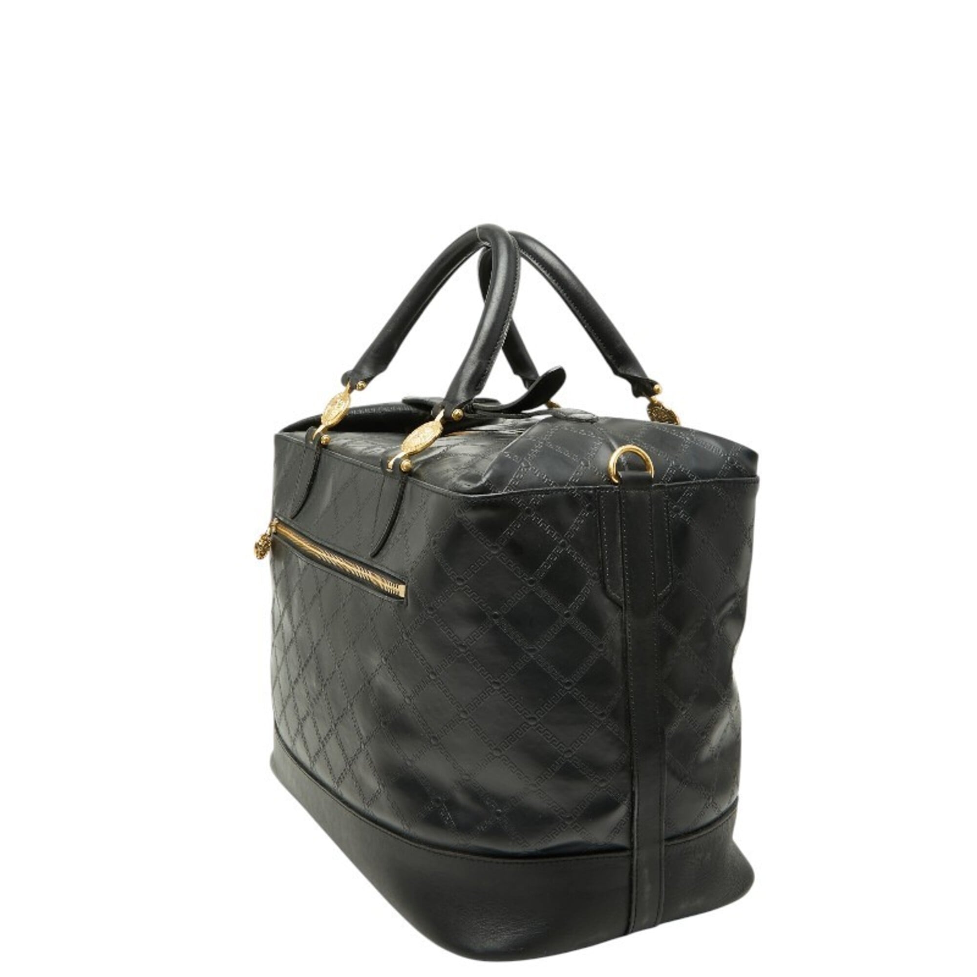 Versace Black Gold Leather Boston Bag Tote Bag (Pre-Owned)