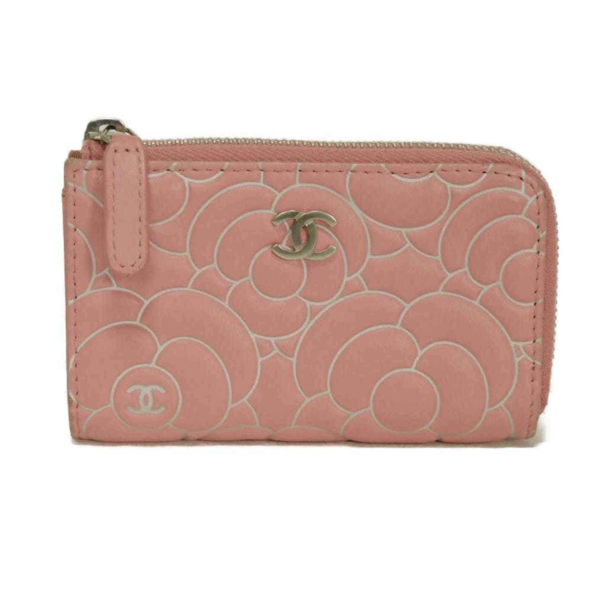 Chanel Camellia Pink Leather Coin Purse/Coin Case (Pre-Owned)