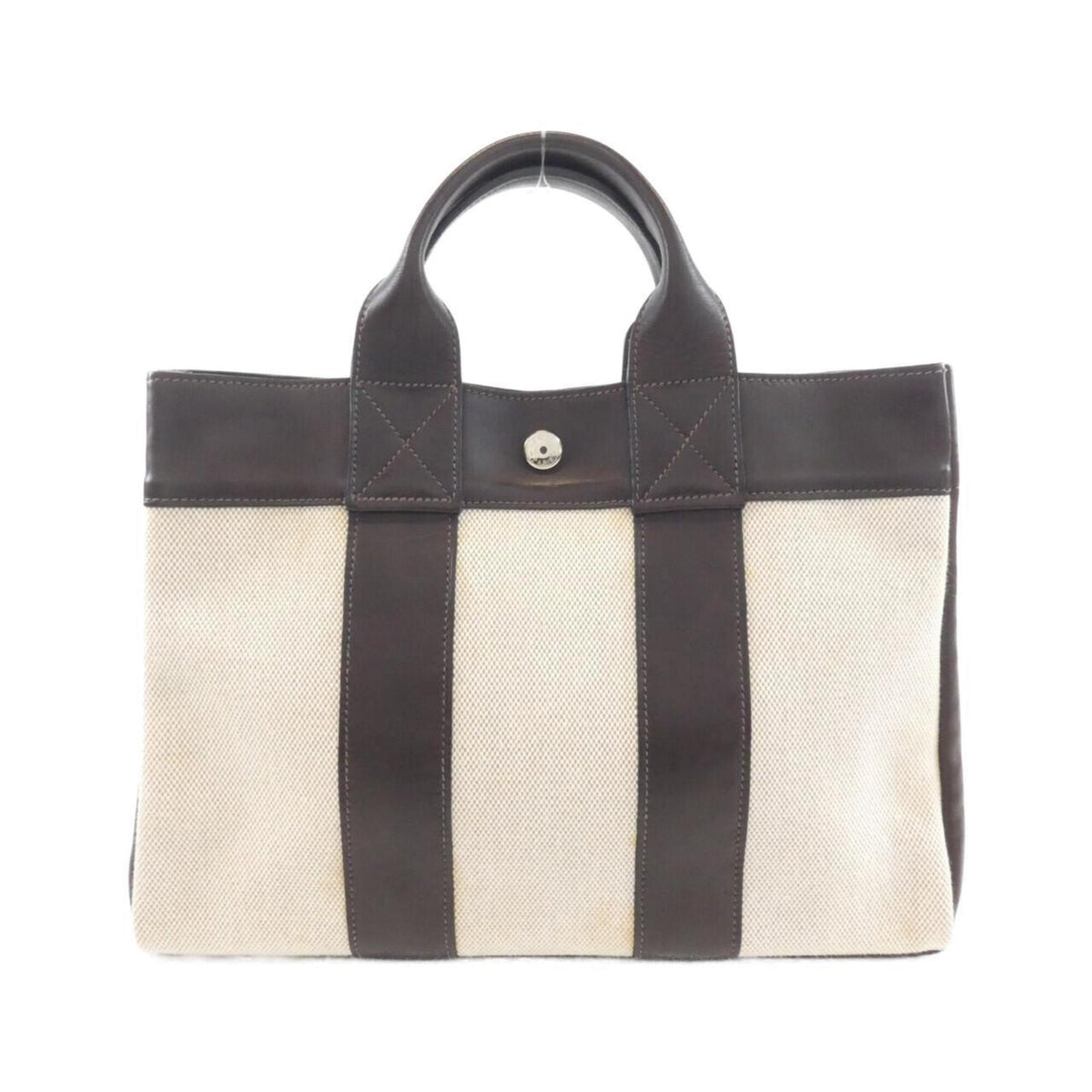 Hermes Brown Toile H Leather Handbag (Pre-Owned)