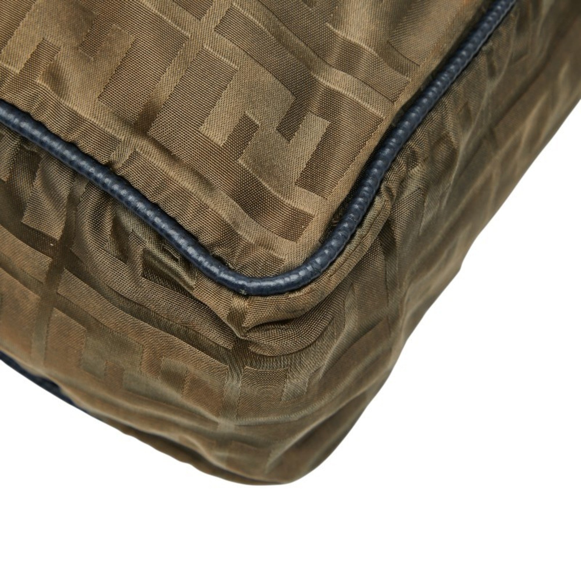 Fendi Green Khaki Navy Nylon Leather Handbag Shoulder Bag (Pre-Owned)