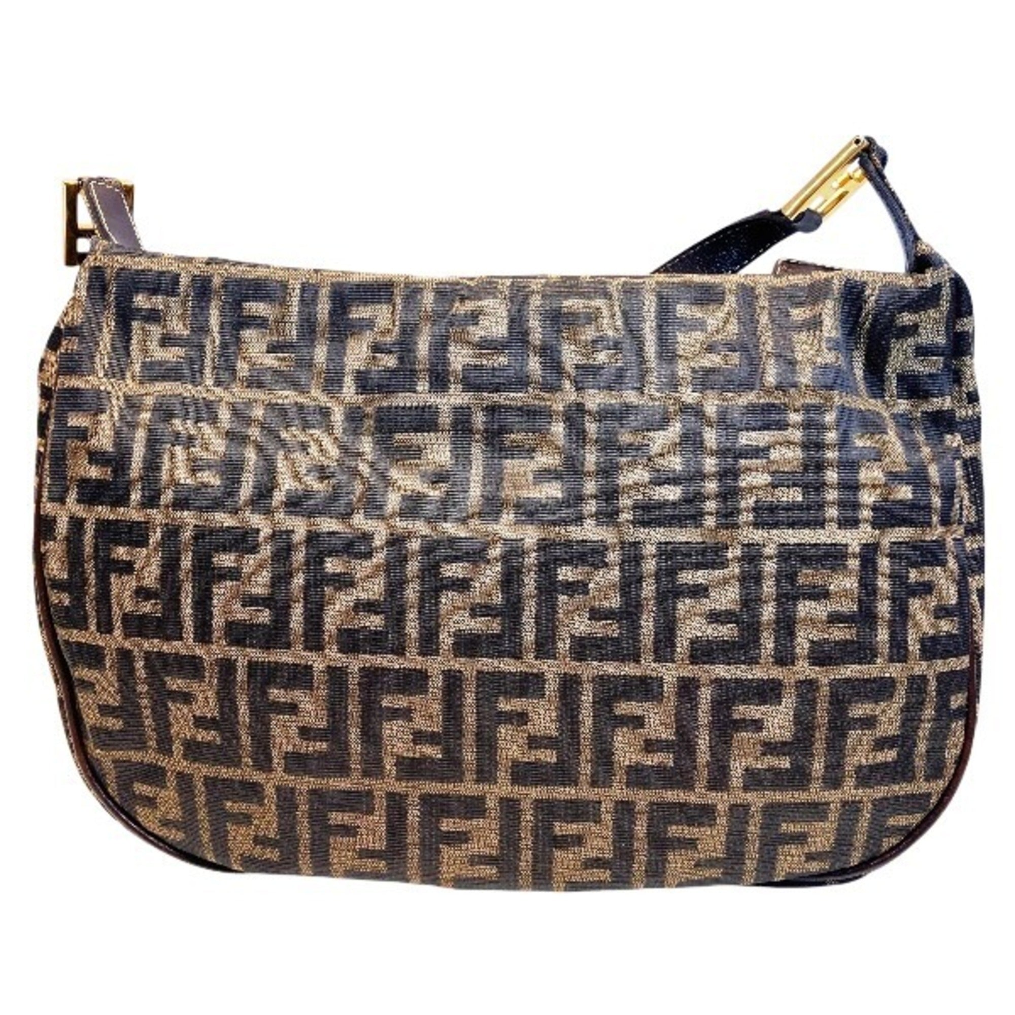 Fendi Zucca Brown Canvas Leather Handbag Shoulder Bag (Pre-Owned)
