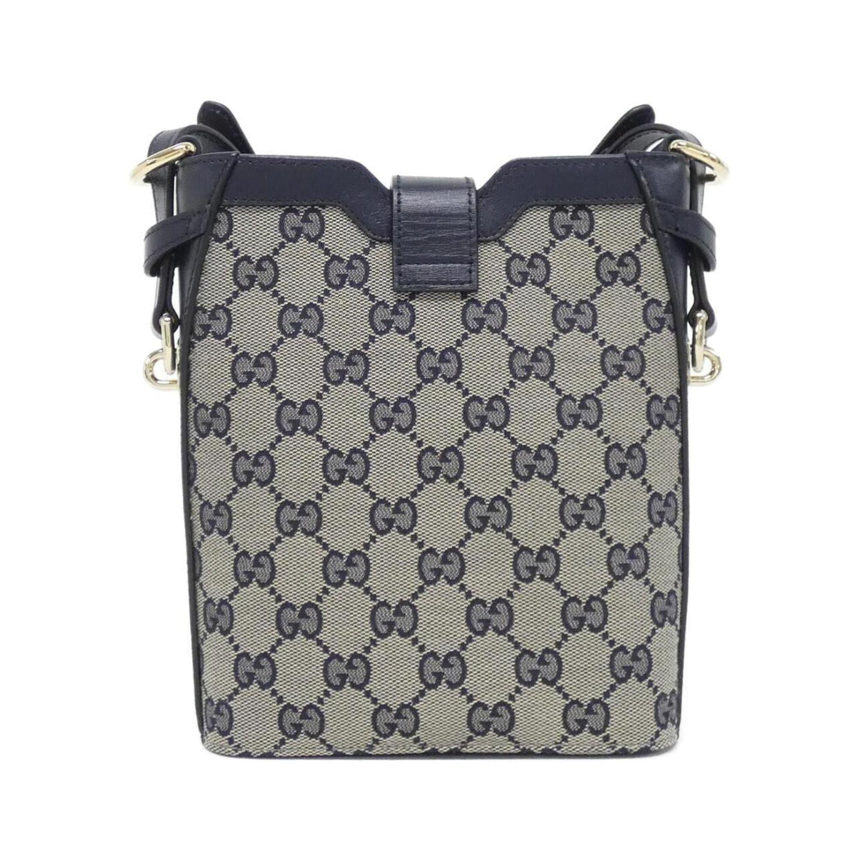 Gucci Gg Canvas Beige Navy Gg Canvas Leather Shoulder Bag (Pre-Owned)