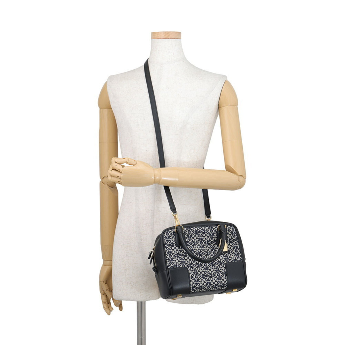 Loewe Amazona Black Gray Canvas Leather Handbag Shoulder Bag (Pre-Owned)
