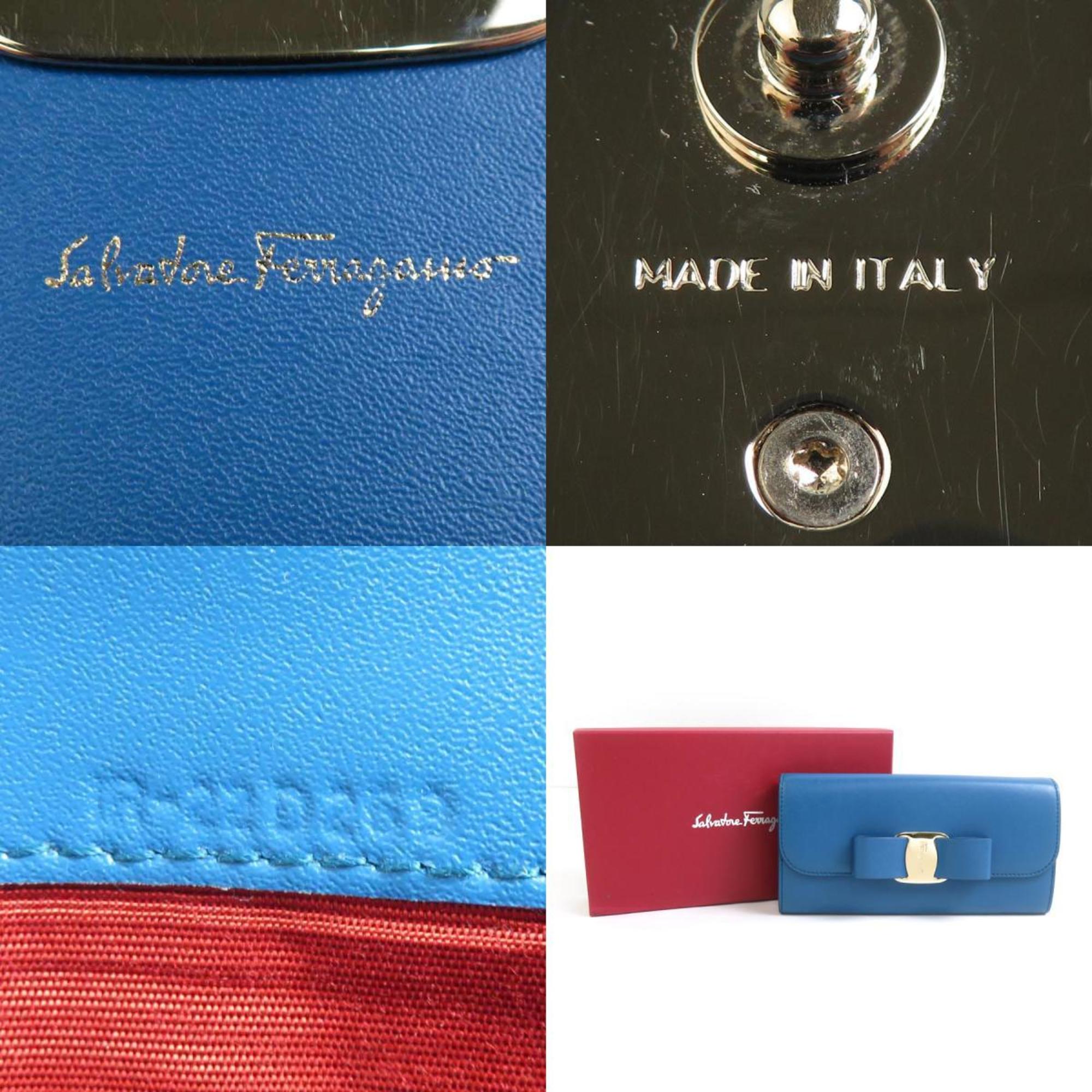 Salvatore Ferragamo Blue Leather Long Wallet (Bi-Fold) (Pre-Owned)