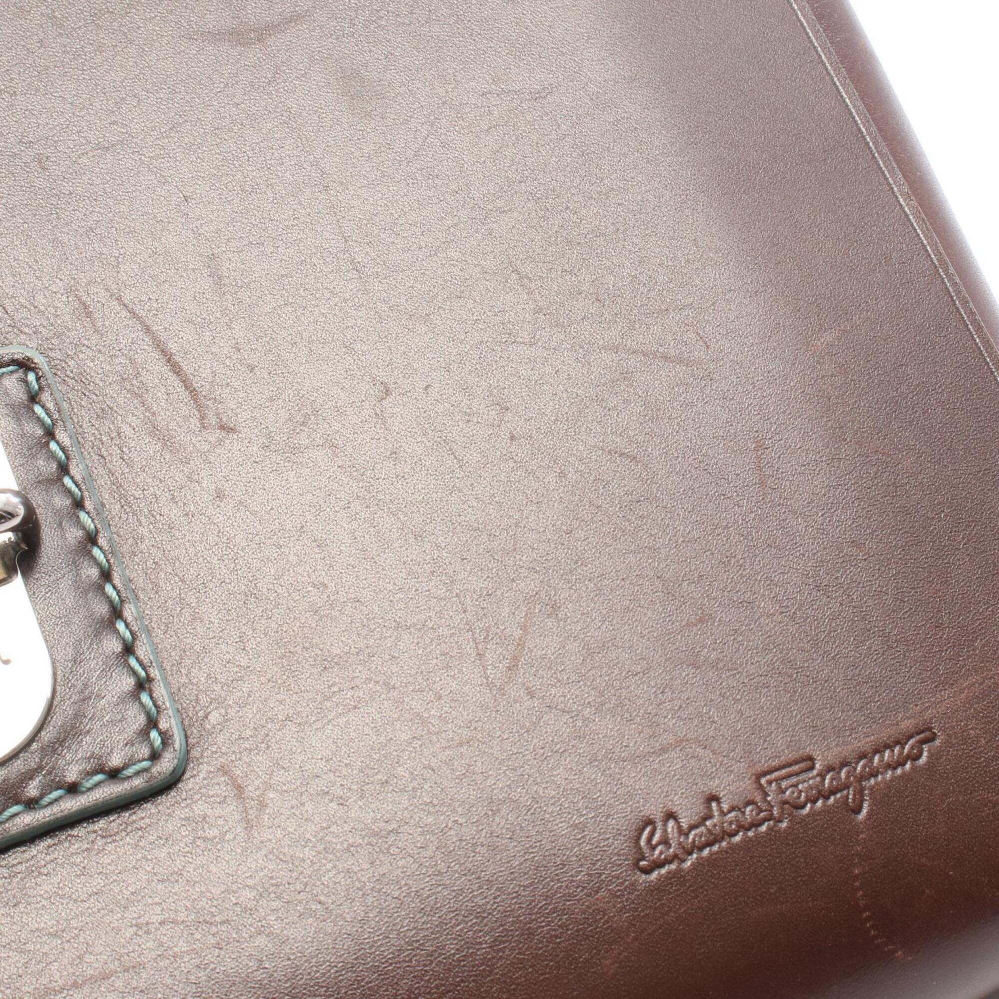 Salvatore Ferragamo Brown Leather Clutch Bag Handbag (Pre-Owned)