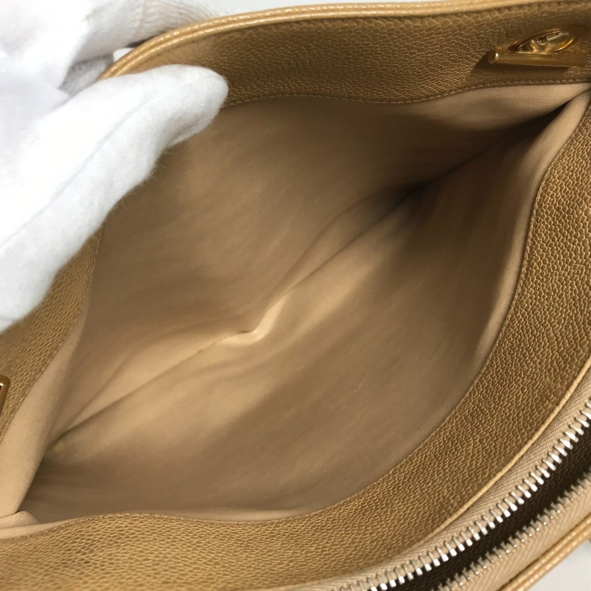 Chanel Beige Grained Calfskin Shoulder Bag Tote Bag (Pre-Owned)