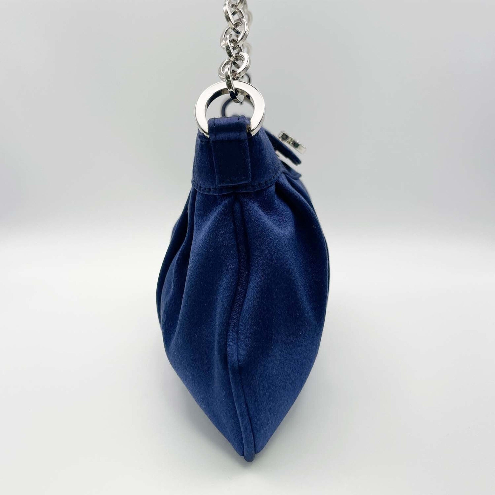 Salvatore Ferragamo Gancini Blue Rhinestone Satin Metal Handbag Pouch (Pre-Owned)