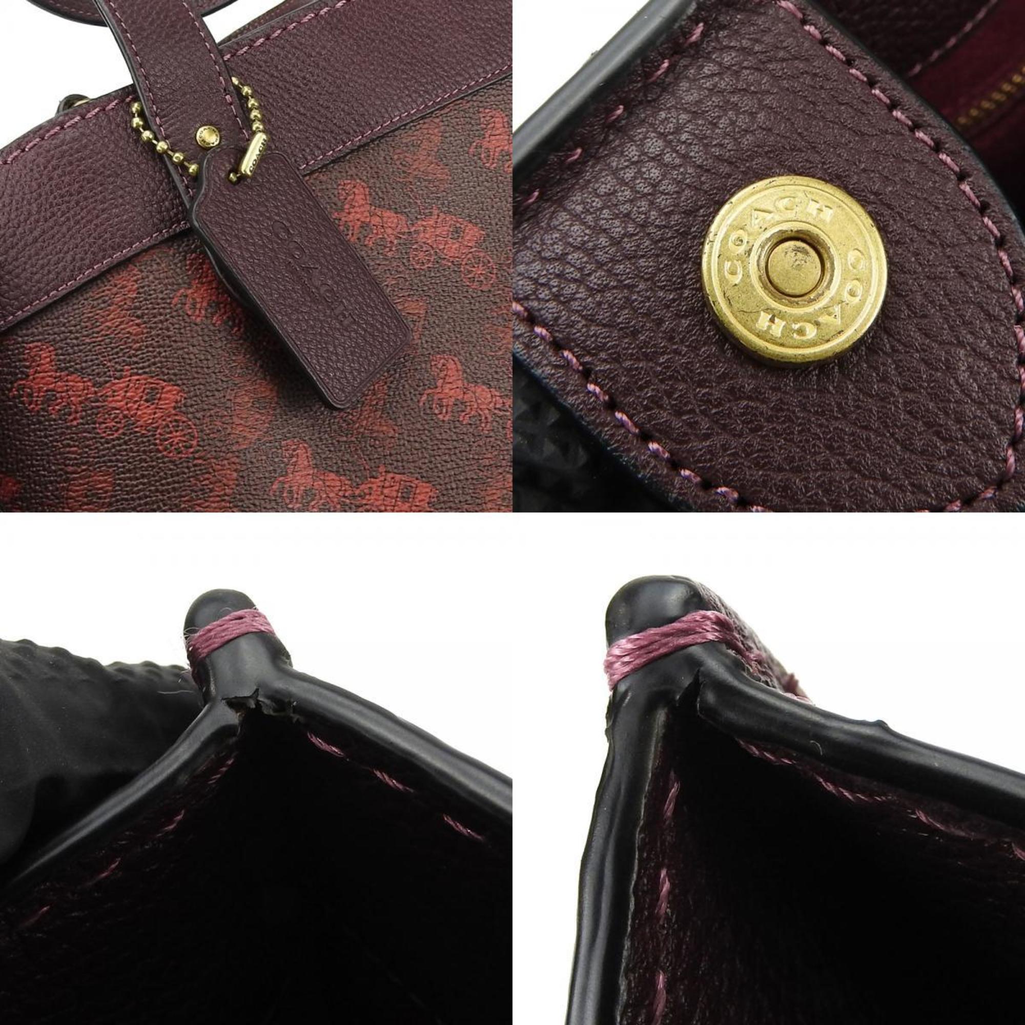 Coach Bordeaux Brown Red Color Coated Canvas Leather Canvas Tote Bag (Pre-Owned)