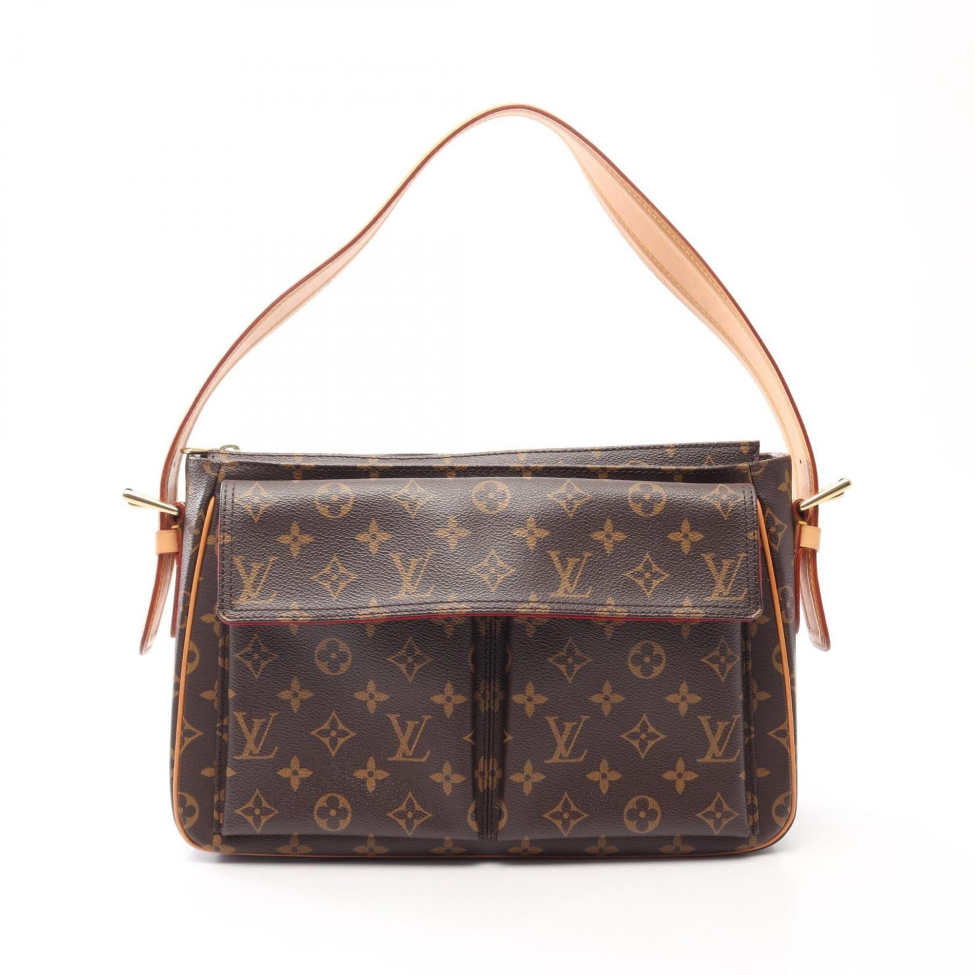 Louis Vuitton Brown Coated Canvas Leather Handbag Shoulder Bag (Pre-Owned)