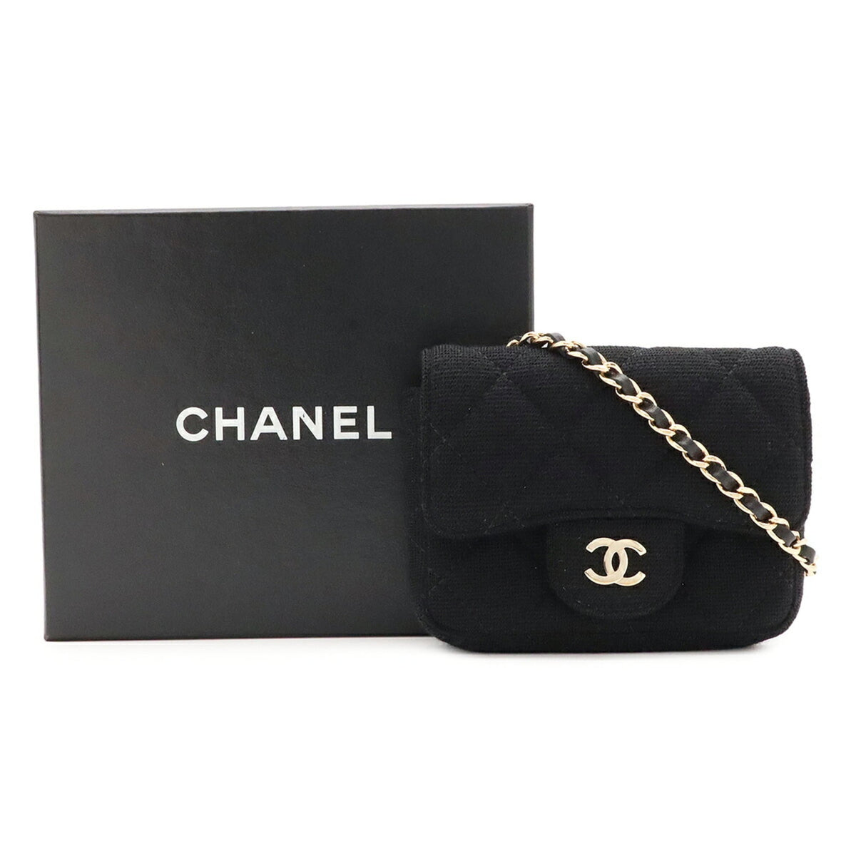 Chanel Black Cotton Jersey Pochette Pouch Shoulder Bag (Pre-Owned)
