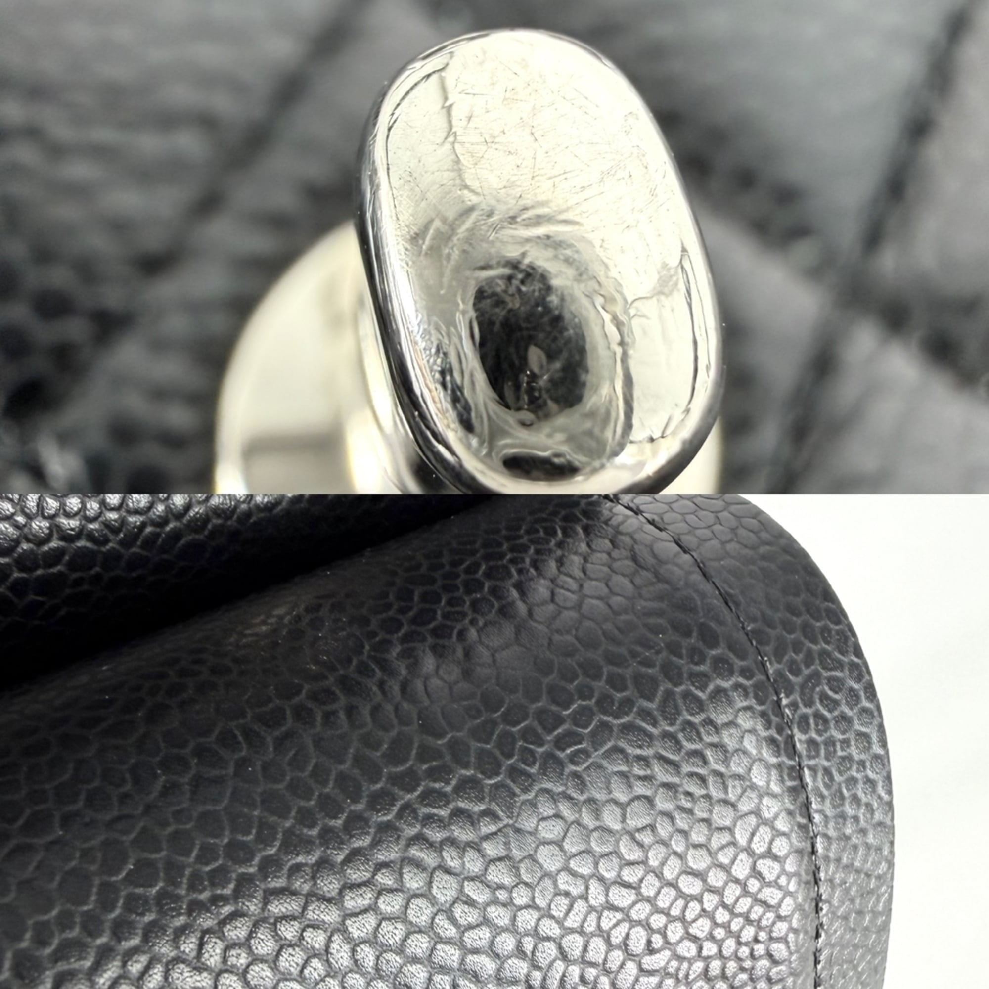 Chanel Black White Grained Calfskin Shoulder Bag (Pre-Owned)