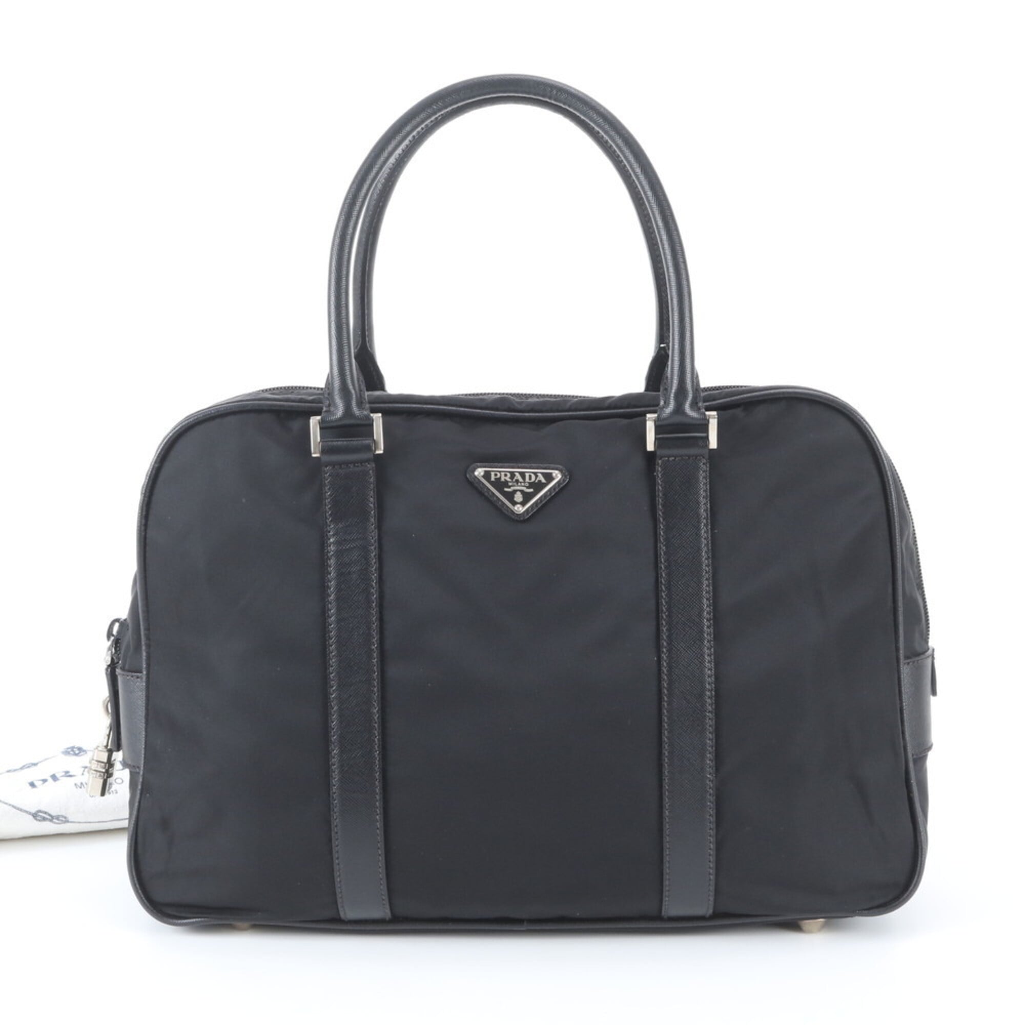Prada Saffiano Black Nylon Leather Handbag Tote Bag (Pre-Owned)