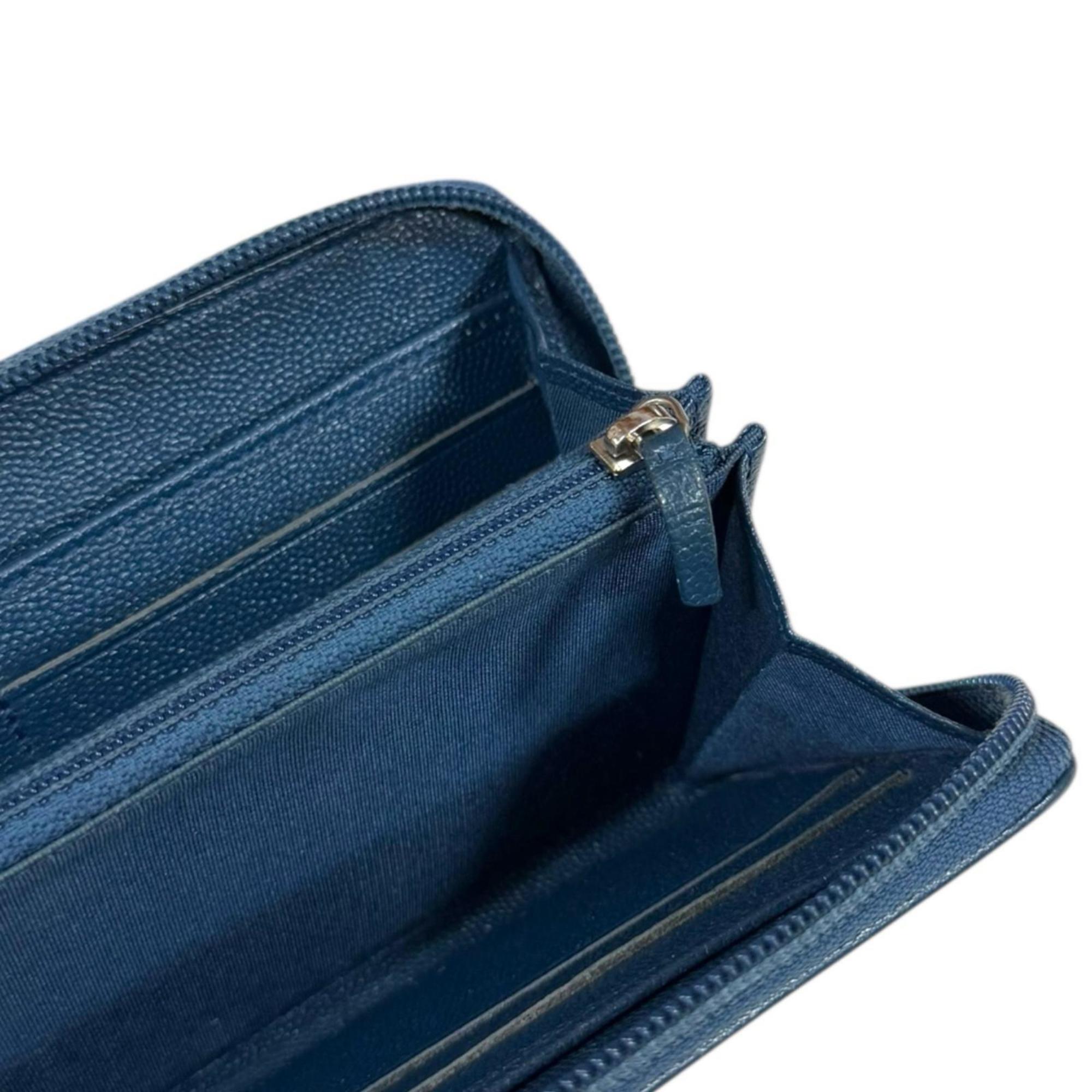 Chanel Blue Leather Long Wallet (Bi-Fold) (Pre-Owned)