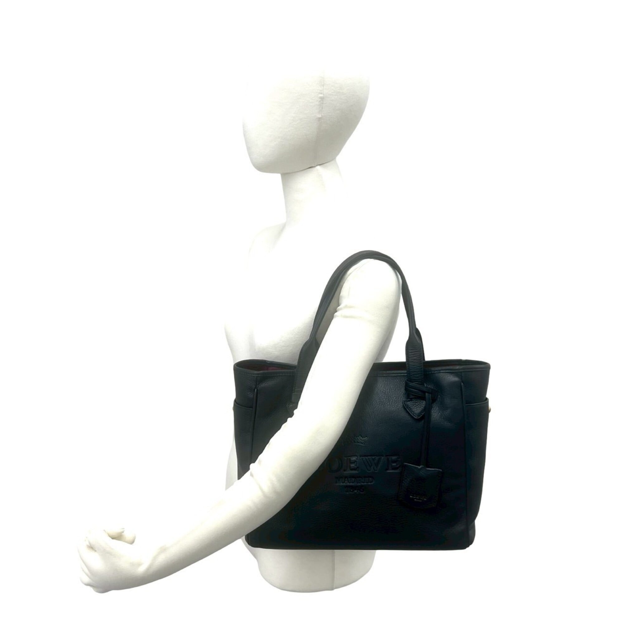 Loewe Black Leather Boston Bag Handbag Tote Bag (Pre-Owned)