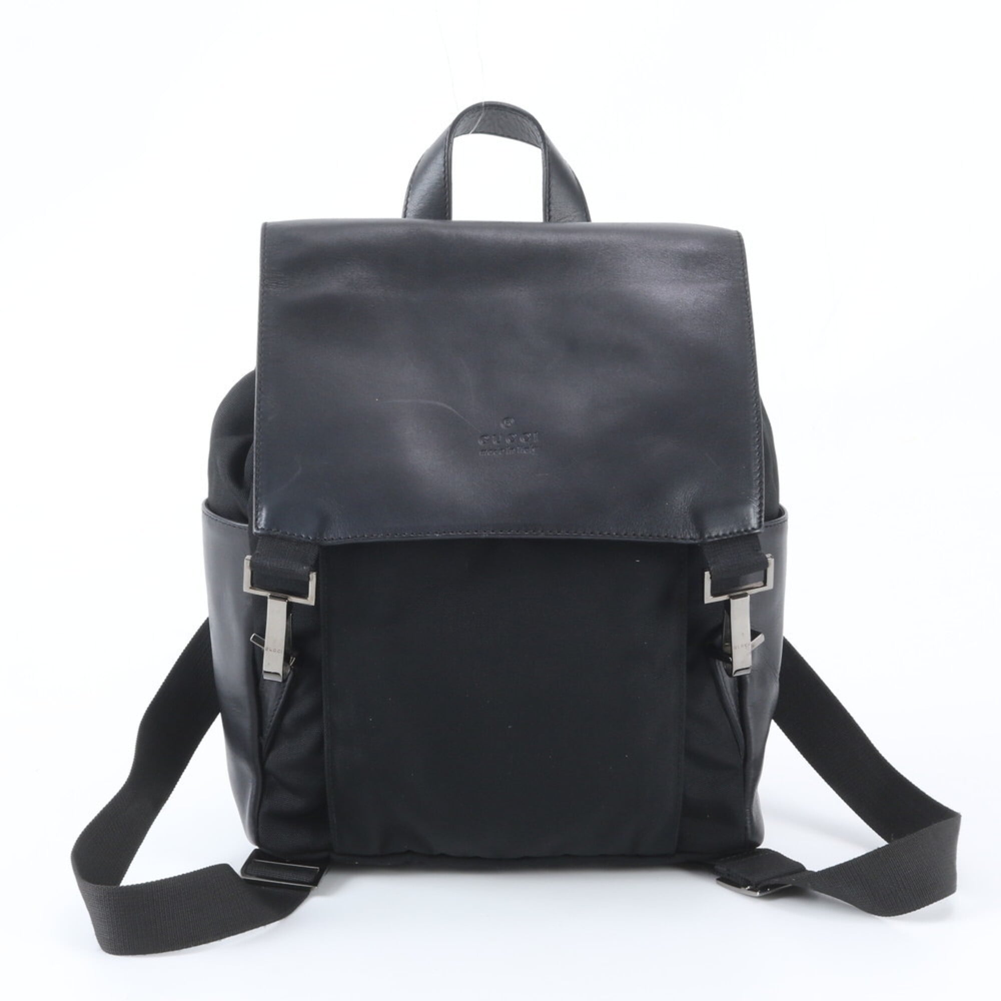 Gucci Black Nylon Leather Backpack Handbag (Pre-Owned)
