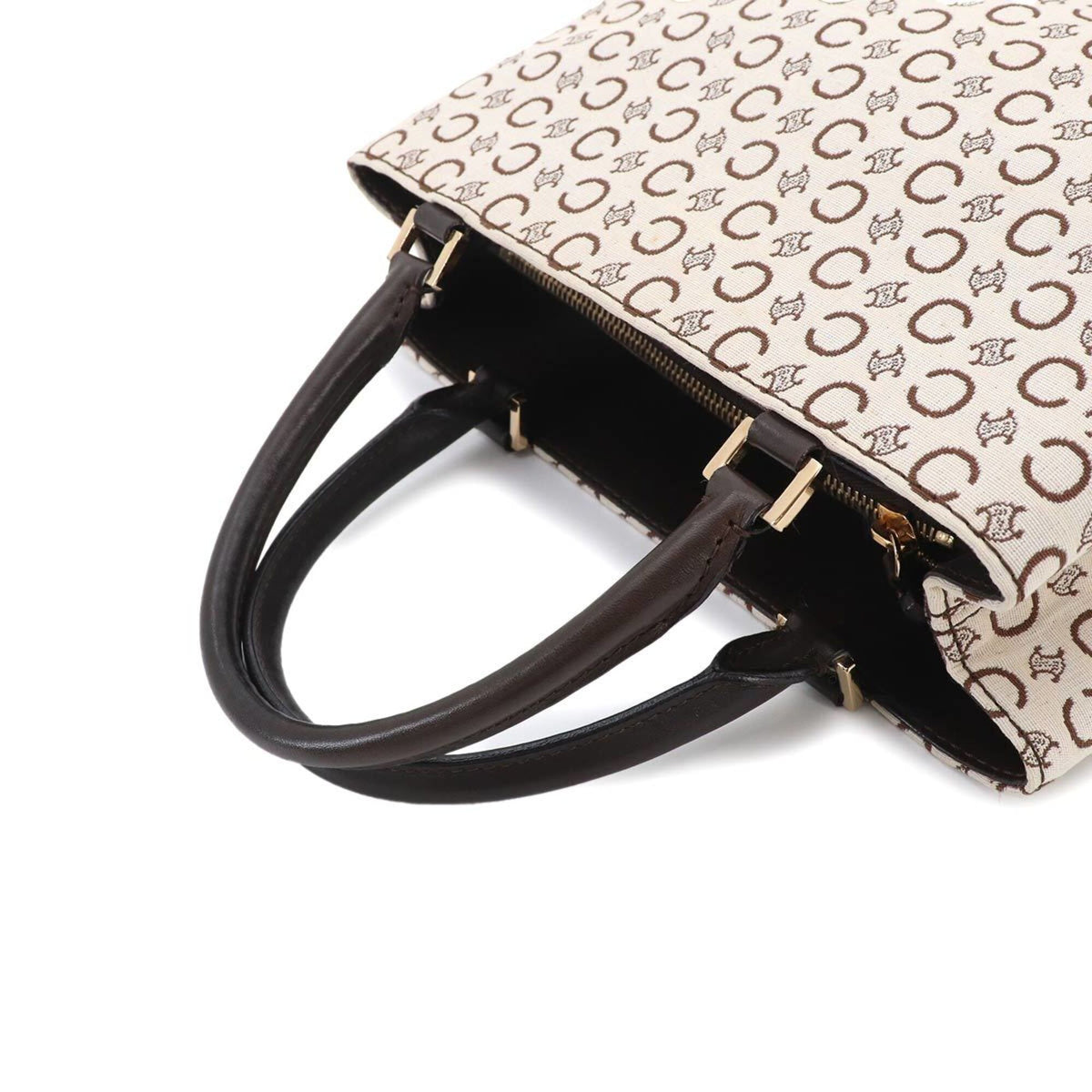 Celine Macadam Beige Brown Canvas Leather Handbag (Pre-Owned)