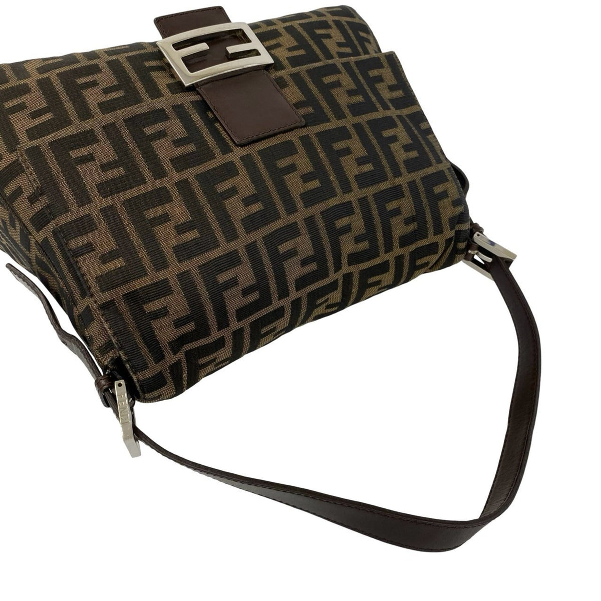 Fendi Black Brown Canvas Leather Shoulder Bag (Pre-Owned)