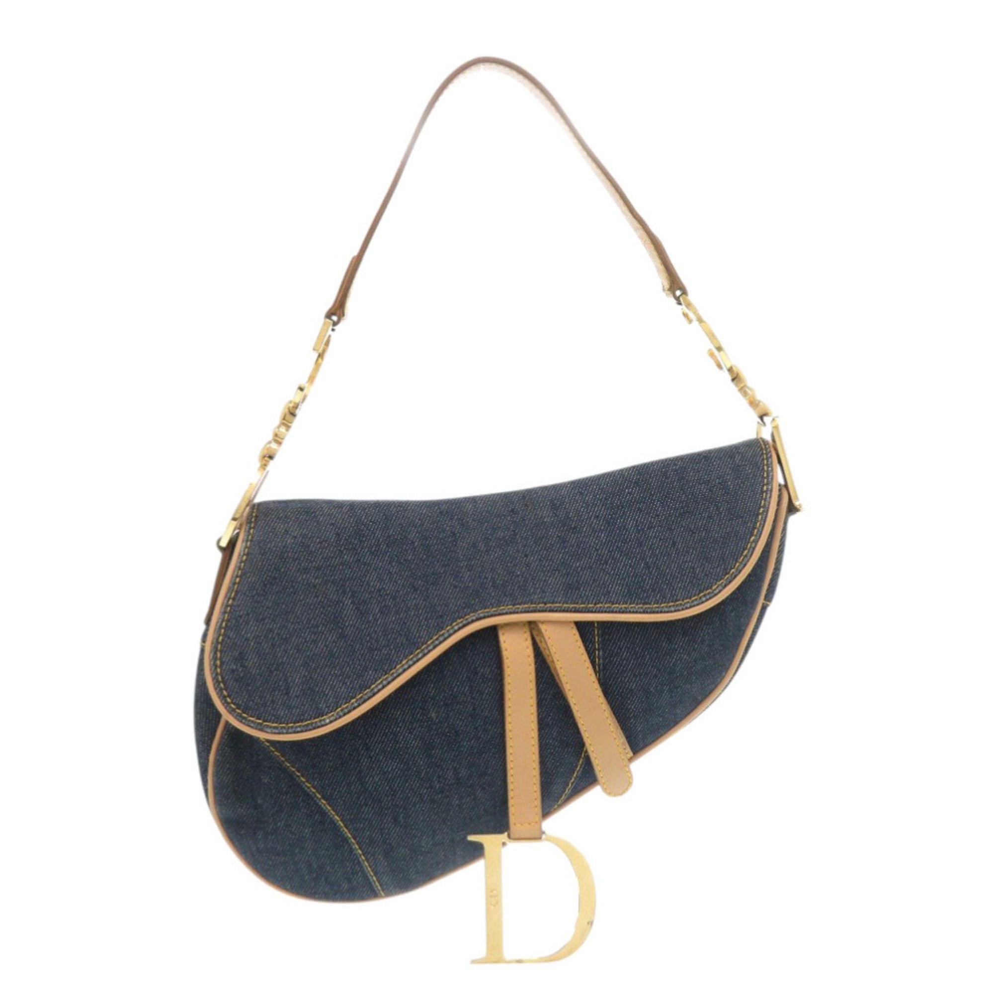 Christian Dior Navy Denim Leather Handbag Saddle Bag (Pre-Owned)
