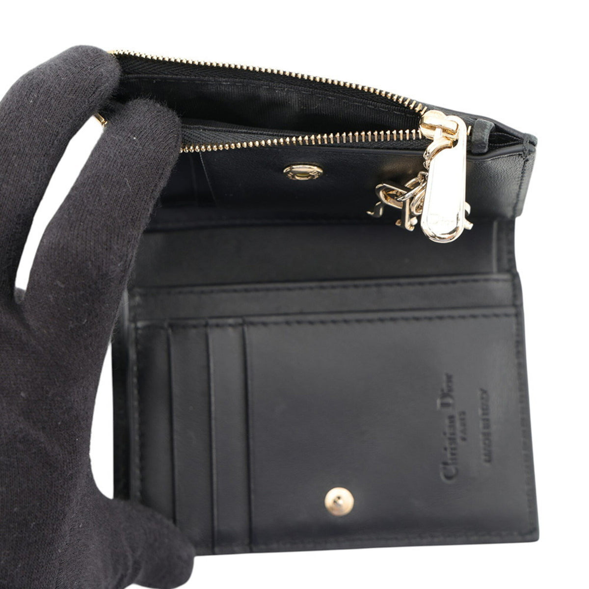 Christian Dior Lady Dior Black Leather Wallet (Bi-Fold) (Pre-Owned)