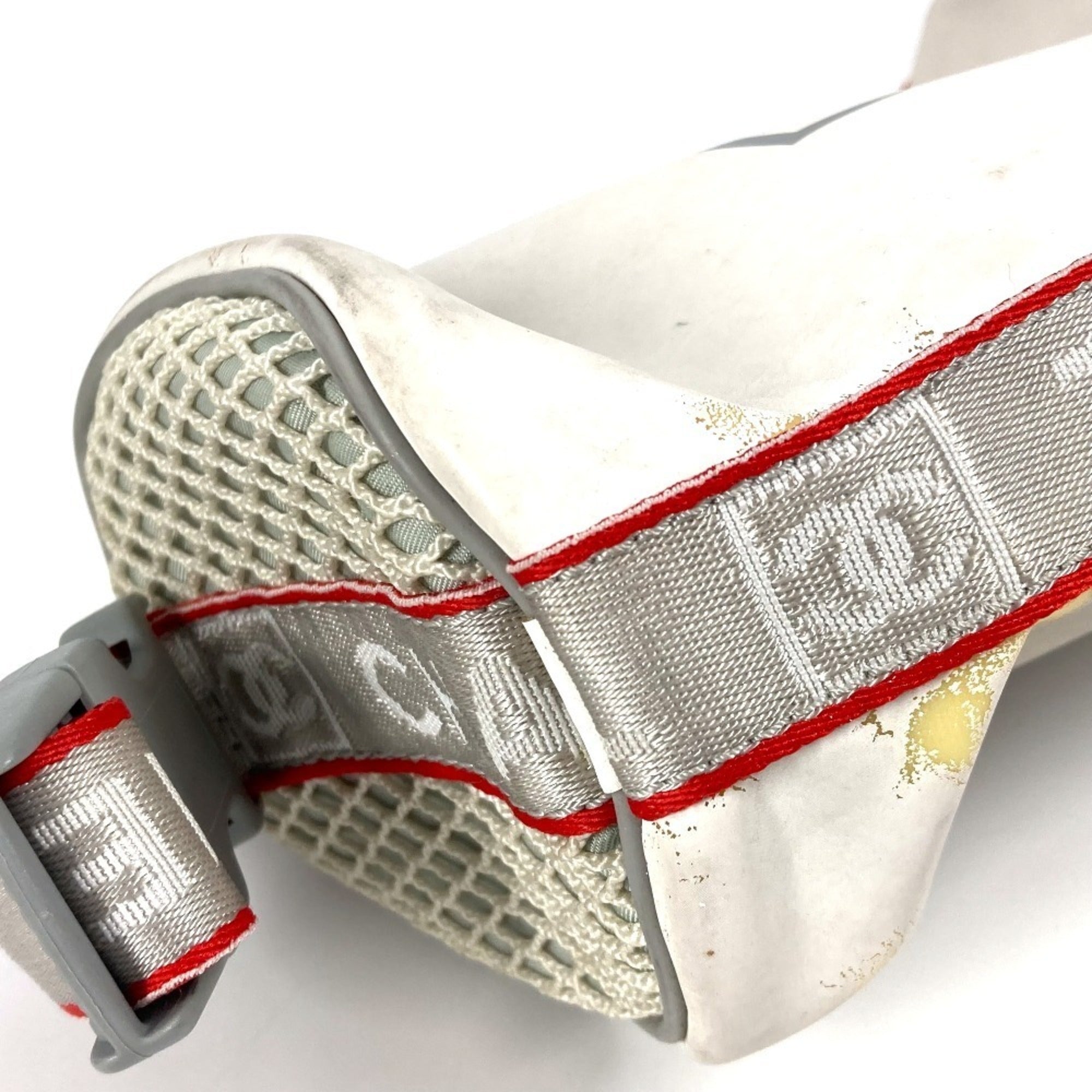 Chanel Red Color White Nylon Handbag Pouch Shoulder Bag (Pre-Owned)