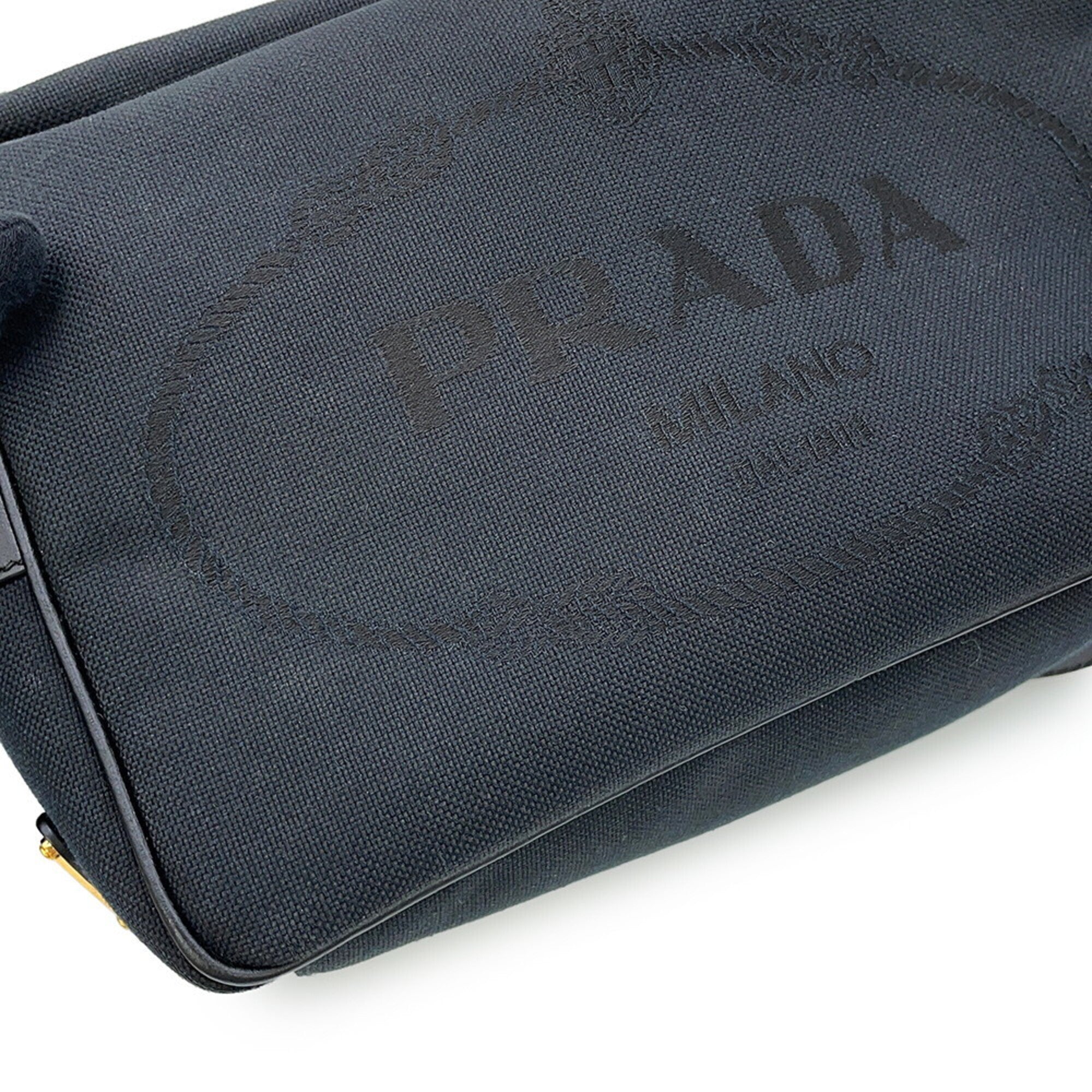 Prada Black Canvas Leather Handbag Shoulder Bag (Pre-Owned)