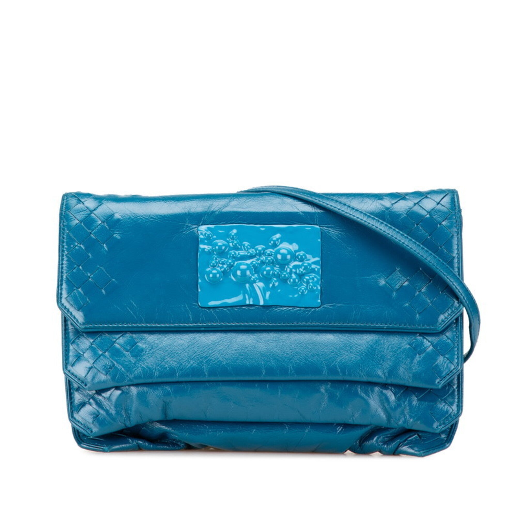 Bottega Veneta Intrecciato Blue Leather Shoulder Bag (Pre-Owned)