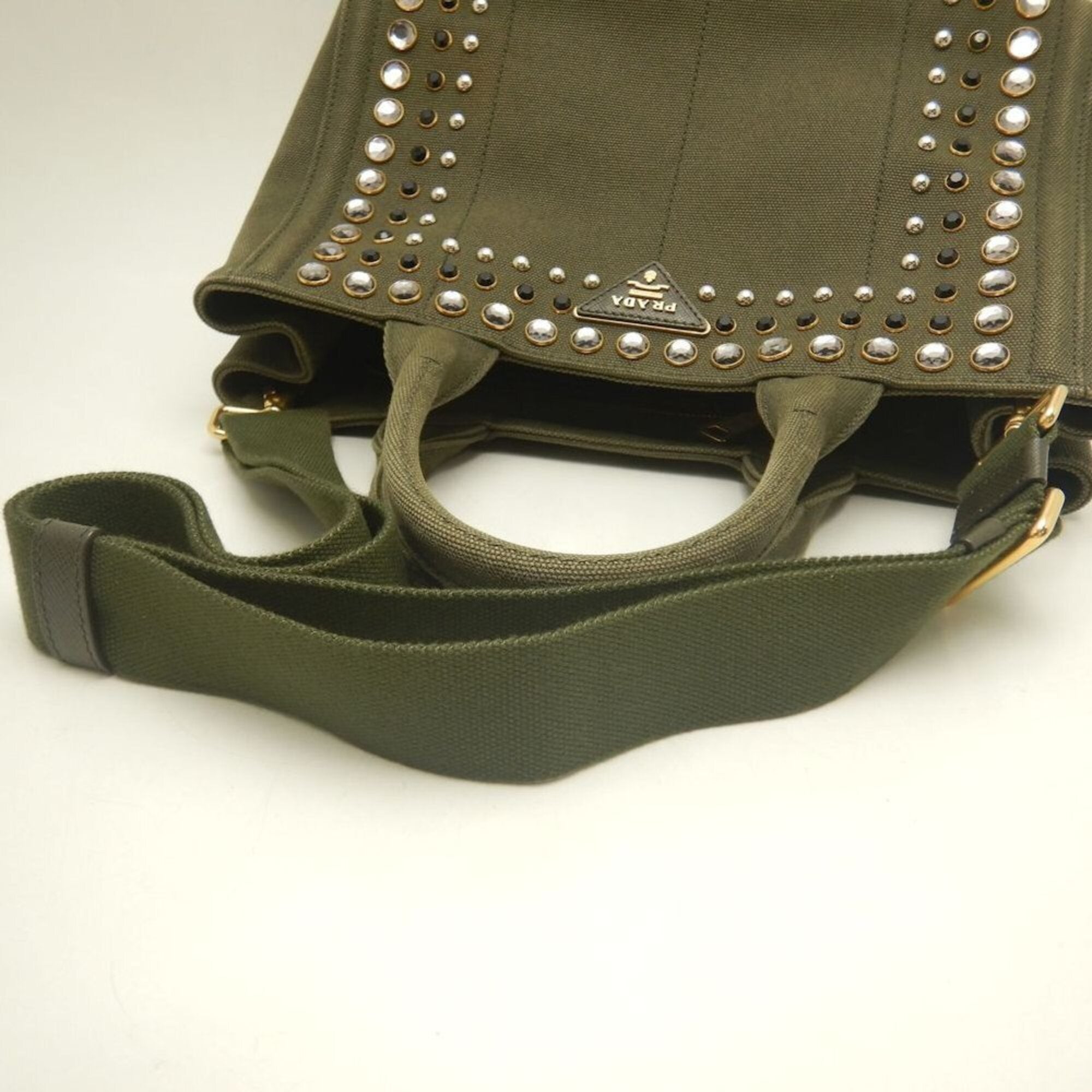 Prada Green Khaki Canvas Tote Bag (Pre-Owned)