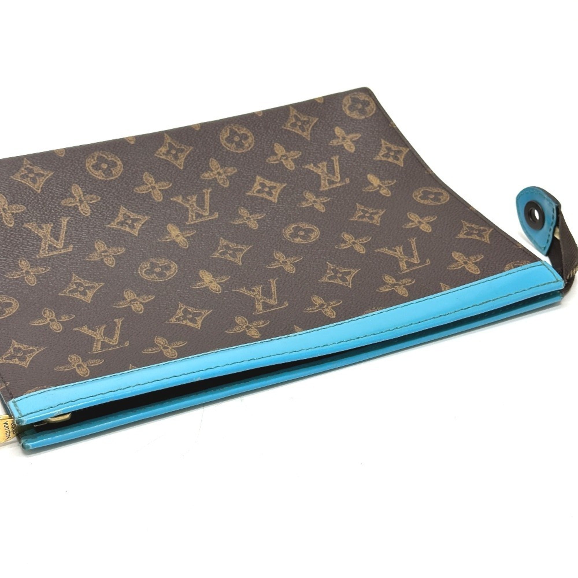Louis Vuitton Blue Brown Monogram Clutch Bag Pochette (Pre-Owned)