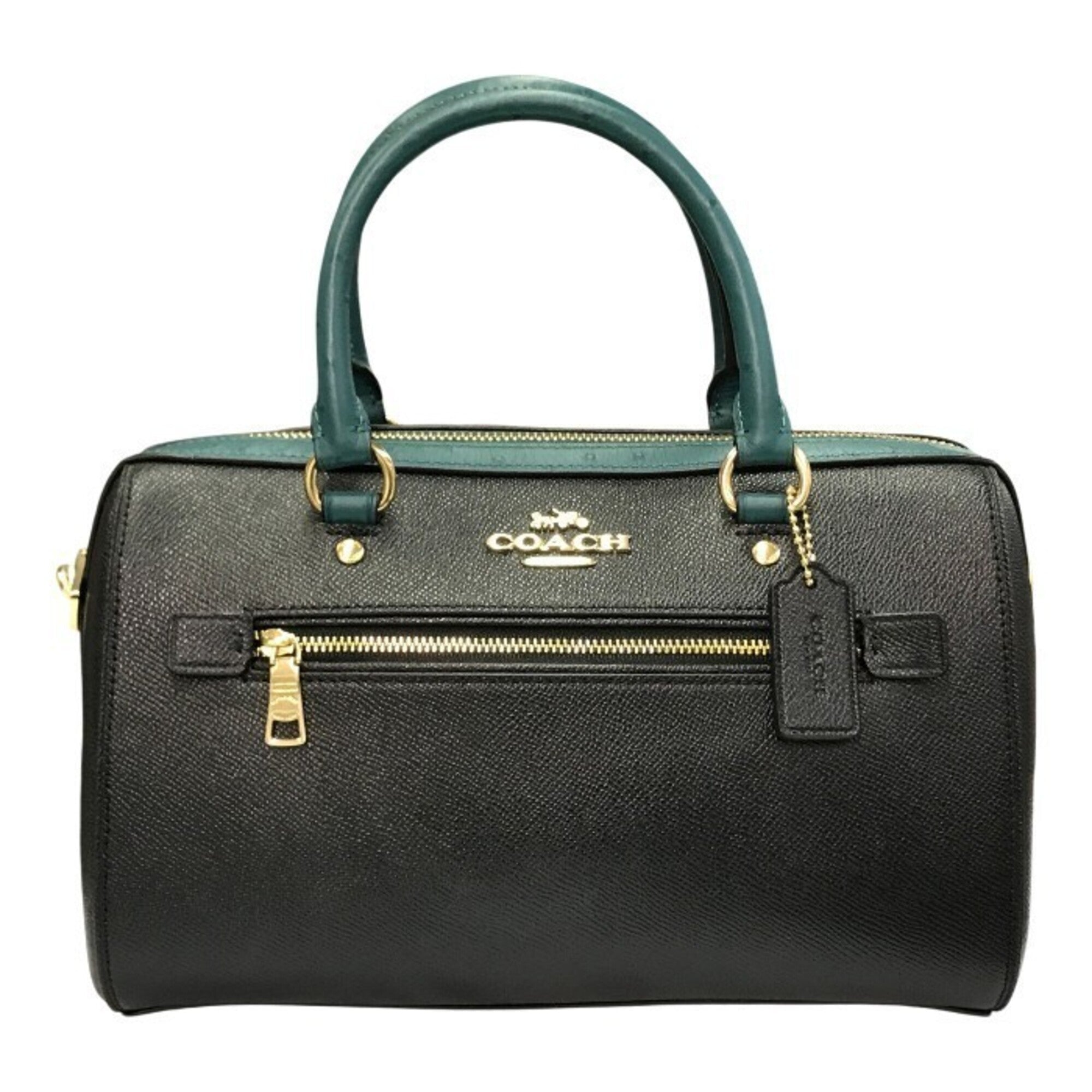 Coach Black Green Leather Boston Bag Handbag (Pre-Owned)
