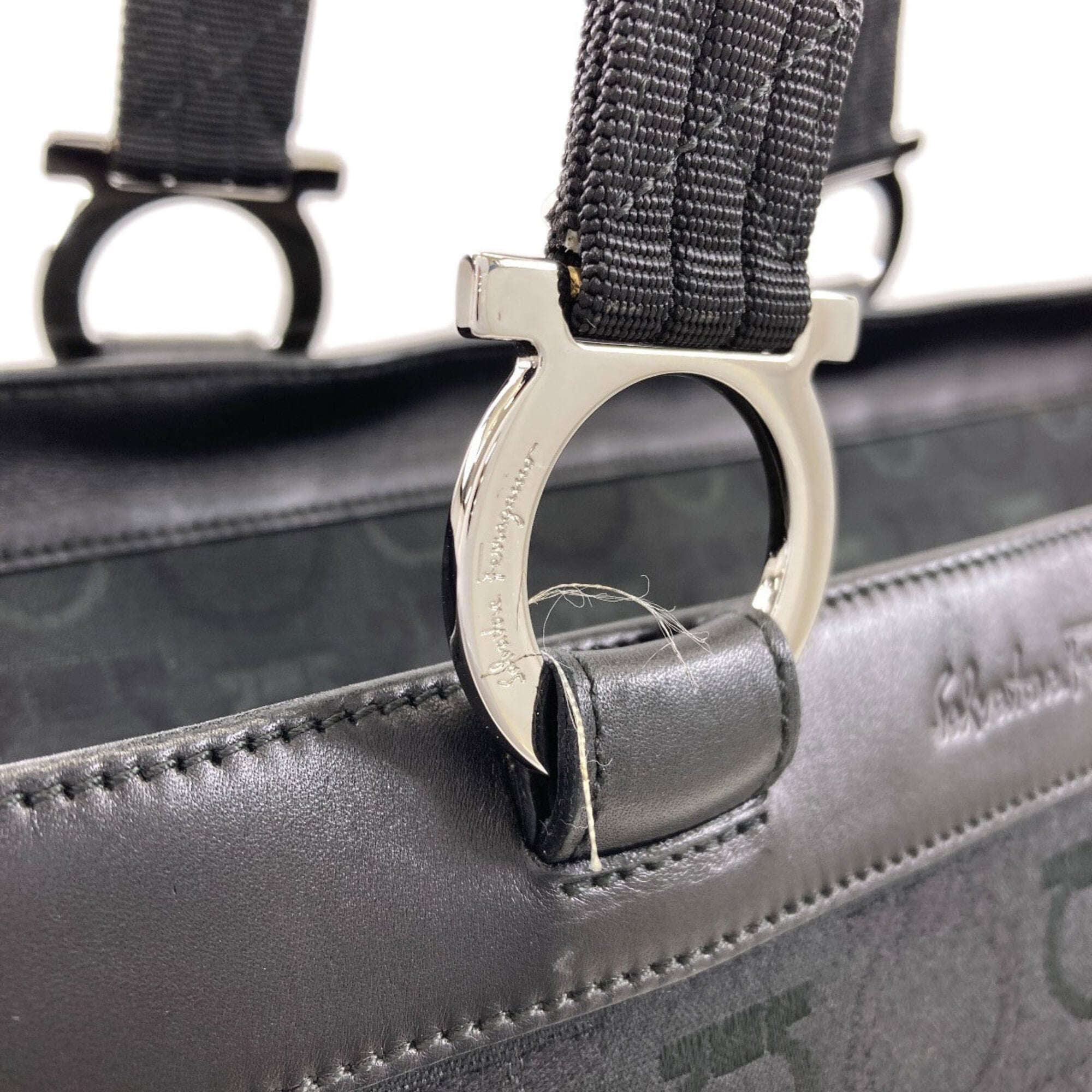 Salvatore Ferragamo Gancini Black Canvas Tote Bag (Pre-Owned)