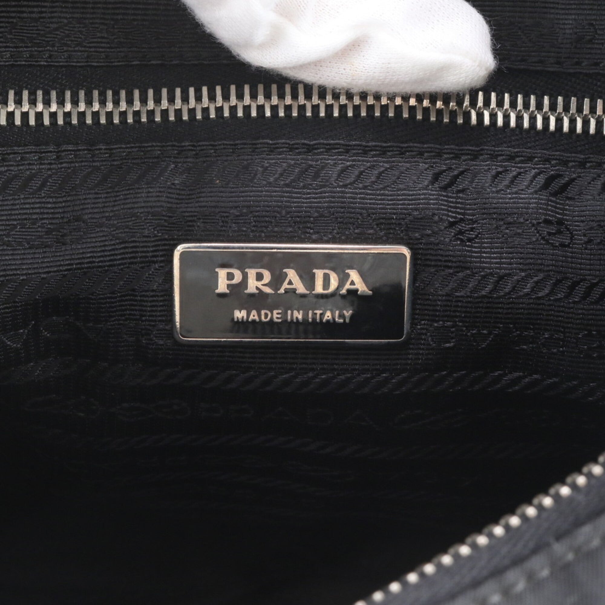 Prada Black Nylon Leather Handbag Shoulder Bag (Pre-Owned)