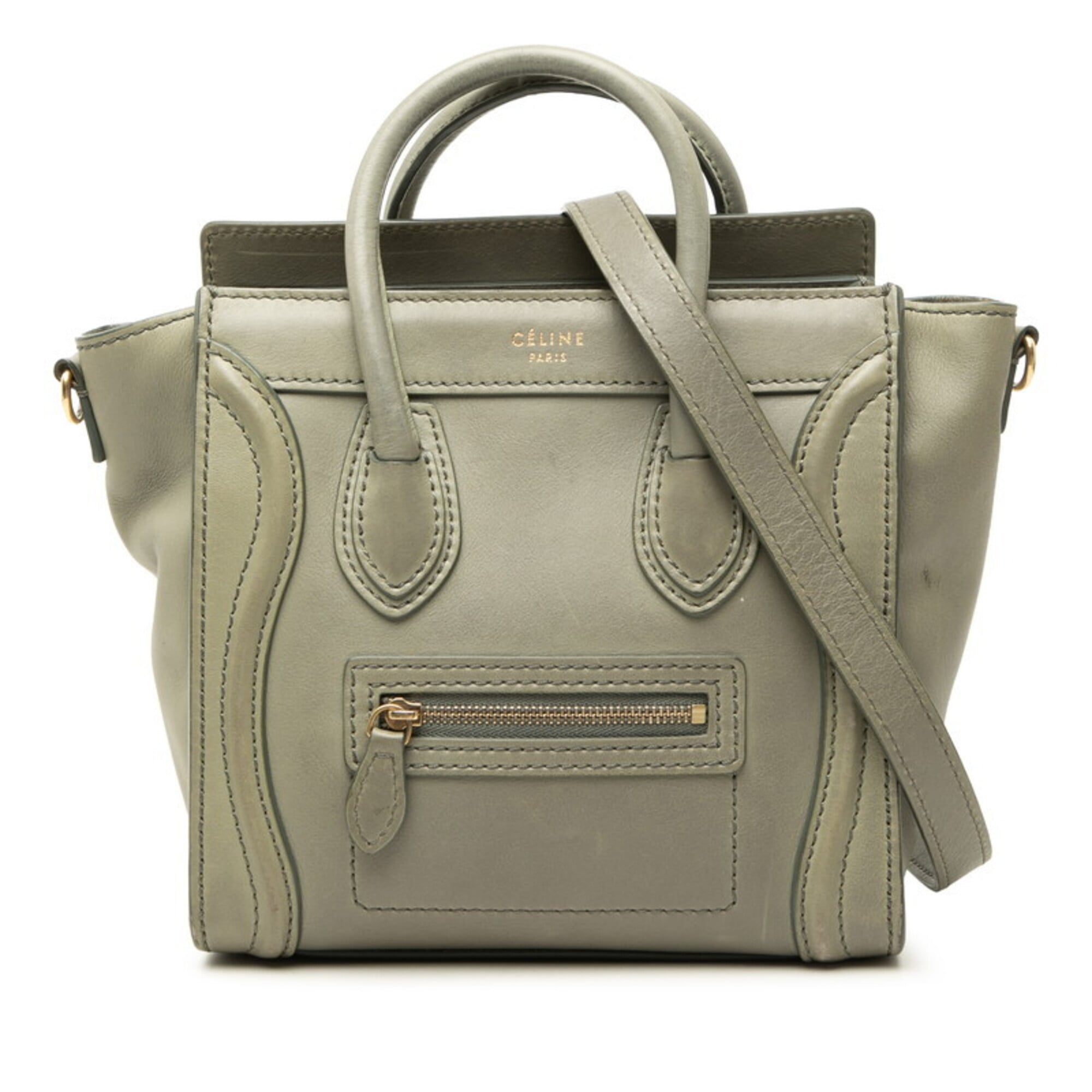 Celine Green Khaki Leather Handbag Shoulder Bag (Pre-Owned)
