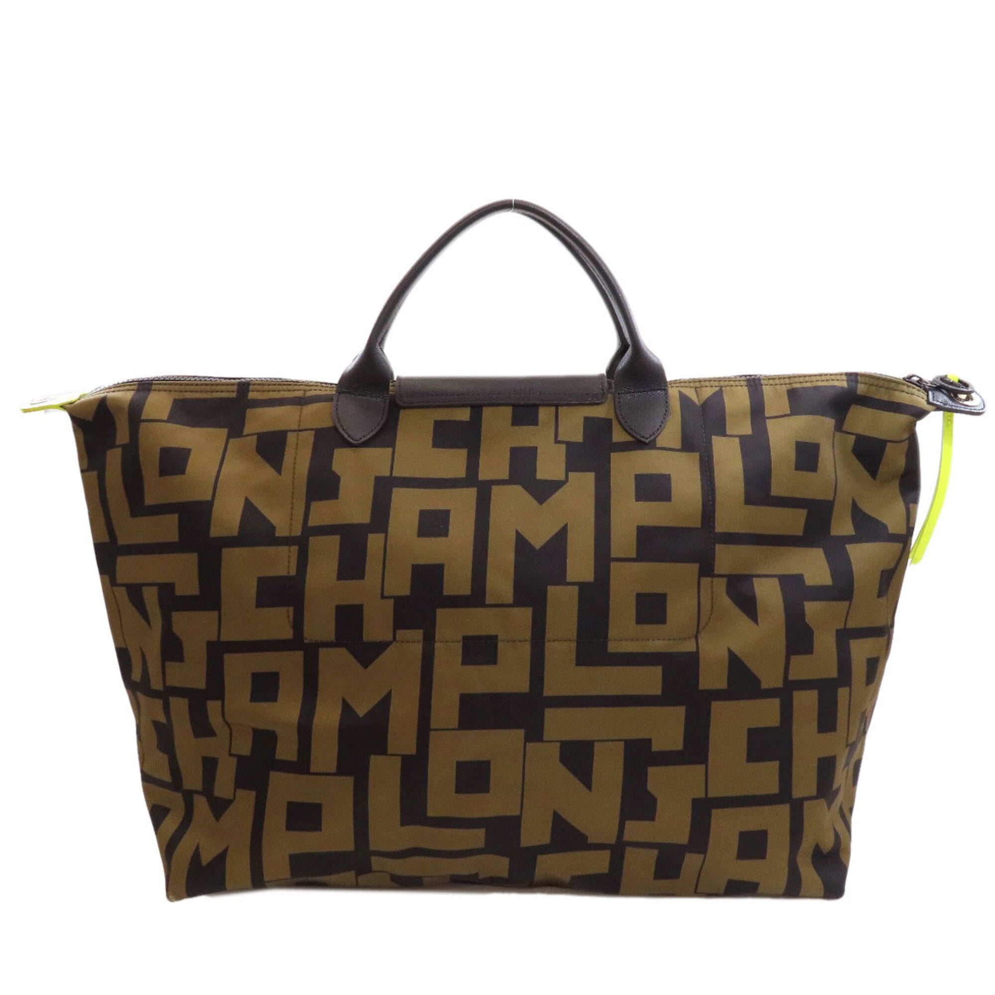 Longchamp Le Pliage Black Khaki Nylon Tote Bag (Pre-Owned)