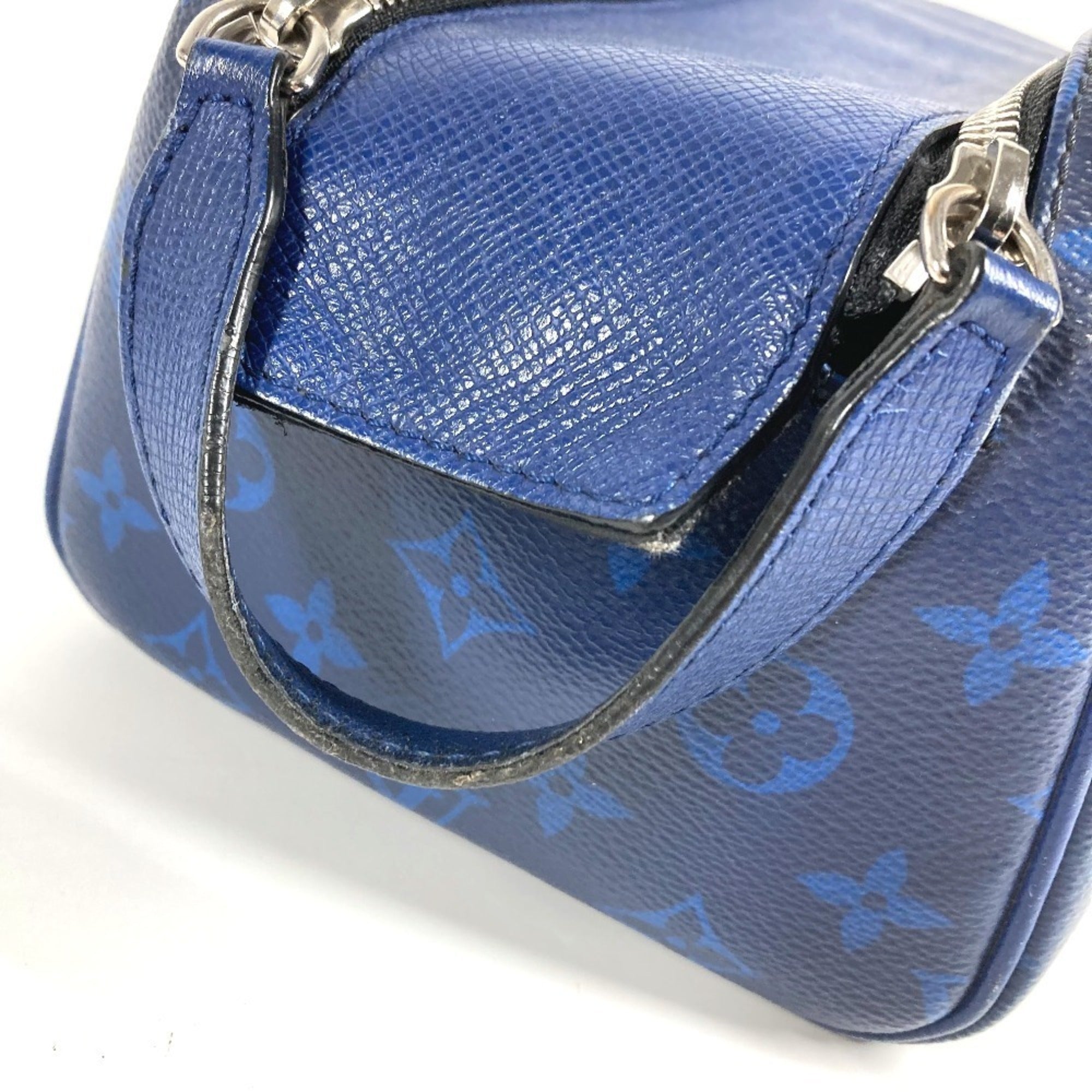 Louis Vuitton Blue Taiga Leather Monogram Canvas Leather Clutch Bag Handbag Pouch (Pre-Owned)