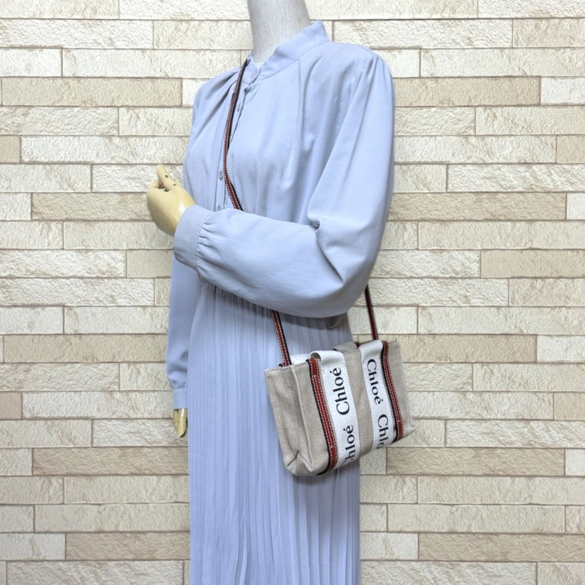 Chloé Brown White Linen Leather Shoulder Bag (Pre-Owned)