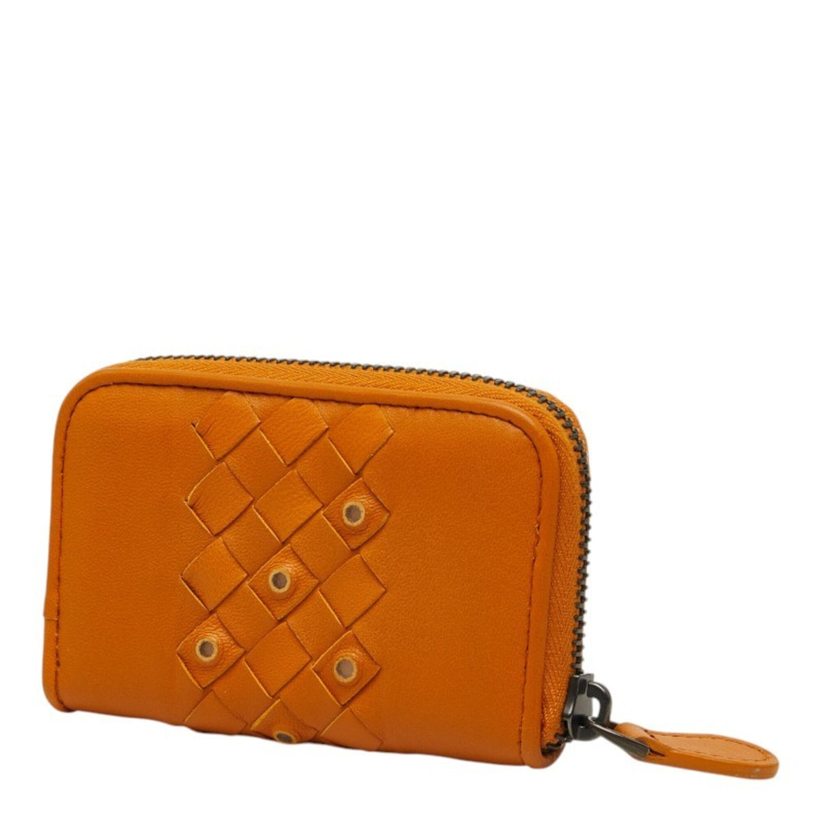 Bottega Veneta Intrecciato Brown Orange Leather Long Wallet (Bi-Fold) (Pre-Owned)