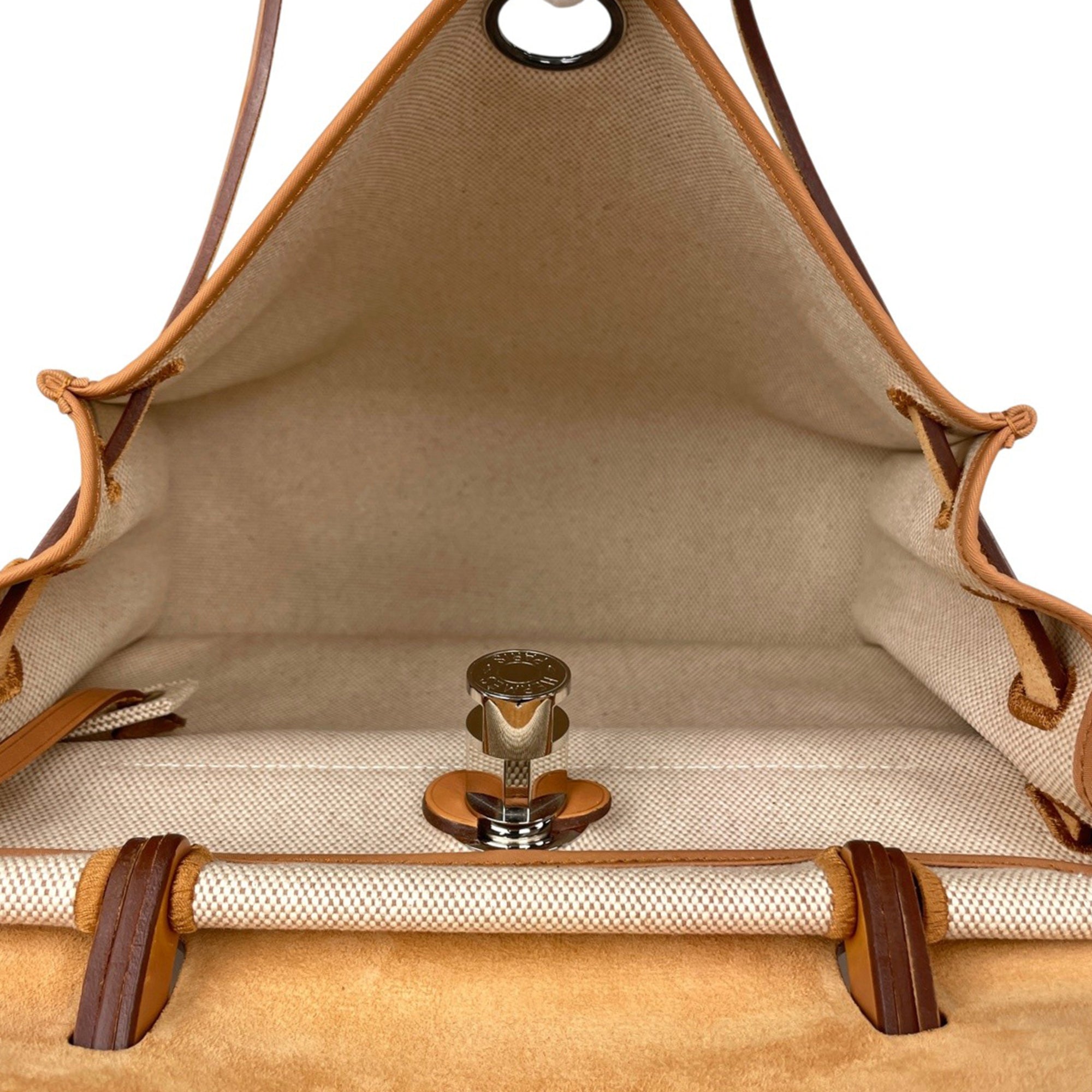 Hermes Brown Natural Toile H Leather Handbag Pouch Shoulder Bag (Pre-Owned)