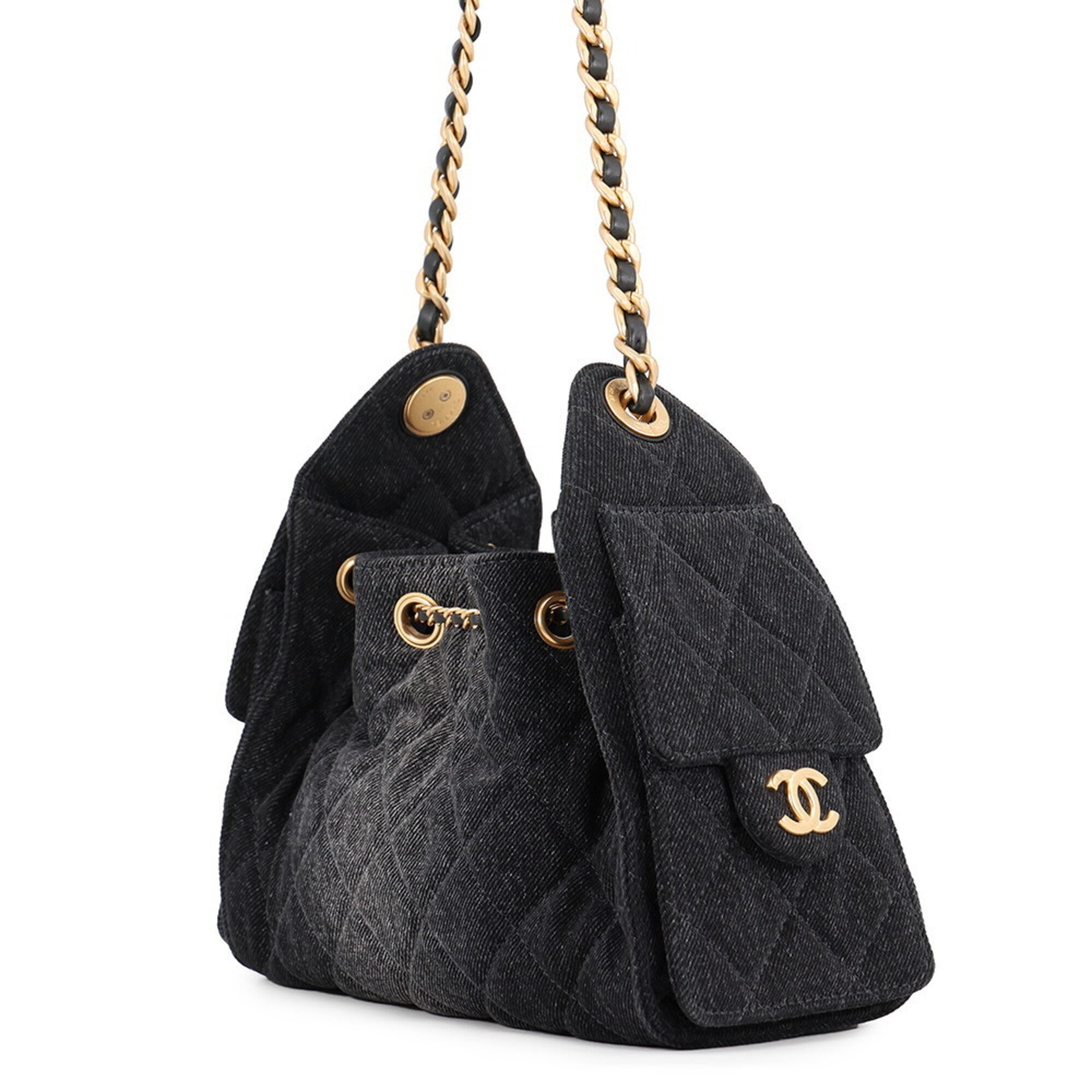 Chanel Black Denim Handbag Shoulder Bag (Pre-Owned)