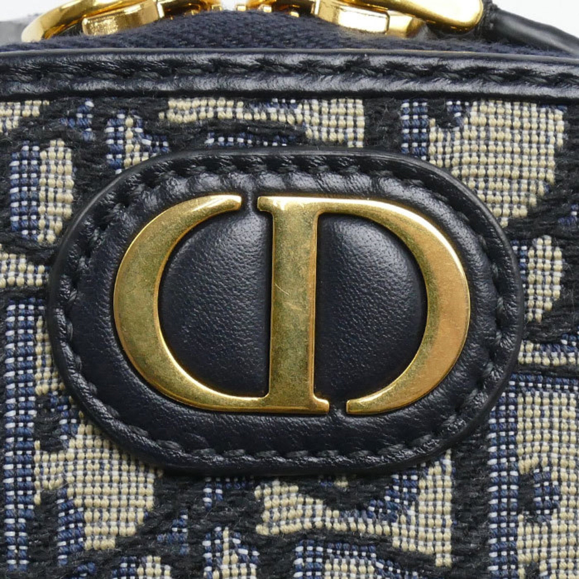 Christian Dior Beige Navy Jacquard Shoulder Bag (Pre-Owned)