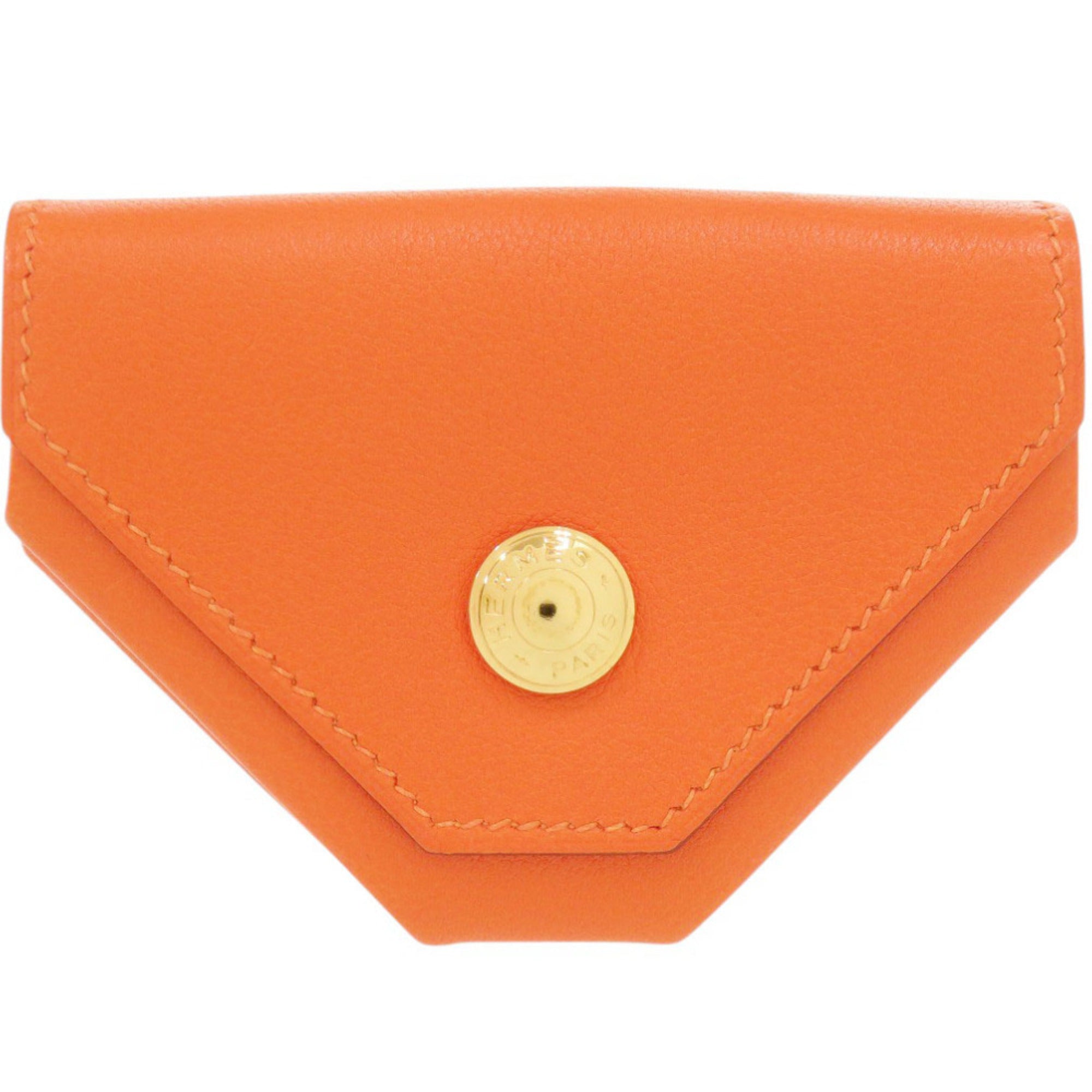 Hermes Orange Gulliver Leather Coin Purse/Coin Case (Pre-Owned)
