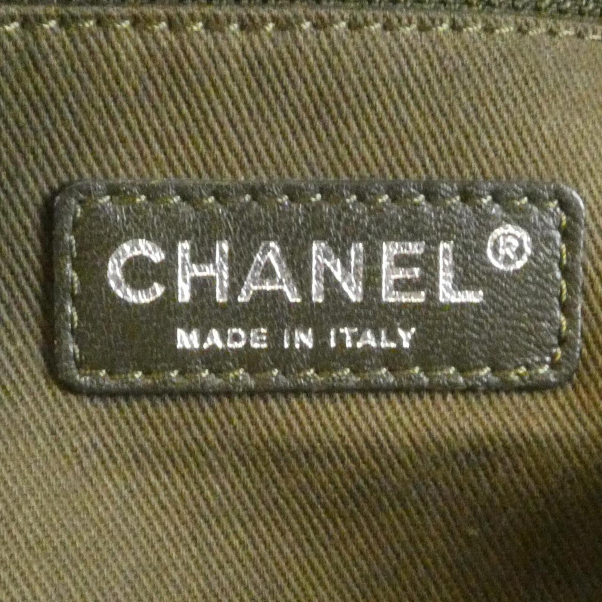 Chanel Khaki White Canvas Handbag (Pre-Owned)